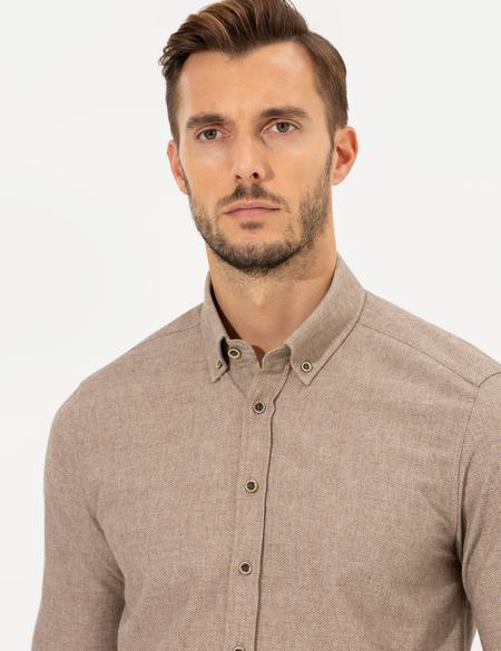 Bej Slim Fit Uzun Kollu Gömlek - 50259500087