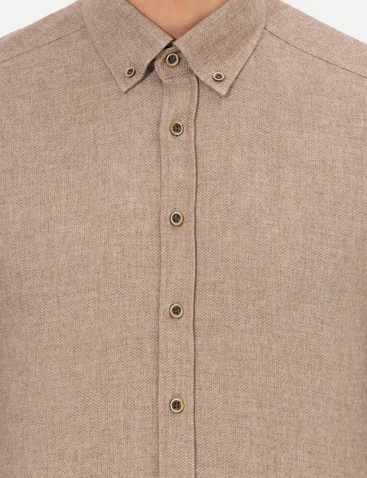 Bej Slim Fit Uzun Kollu Gömlek - 50259500087