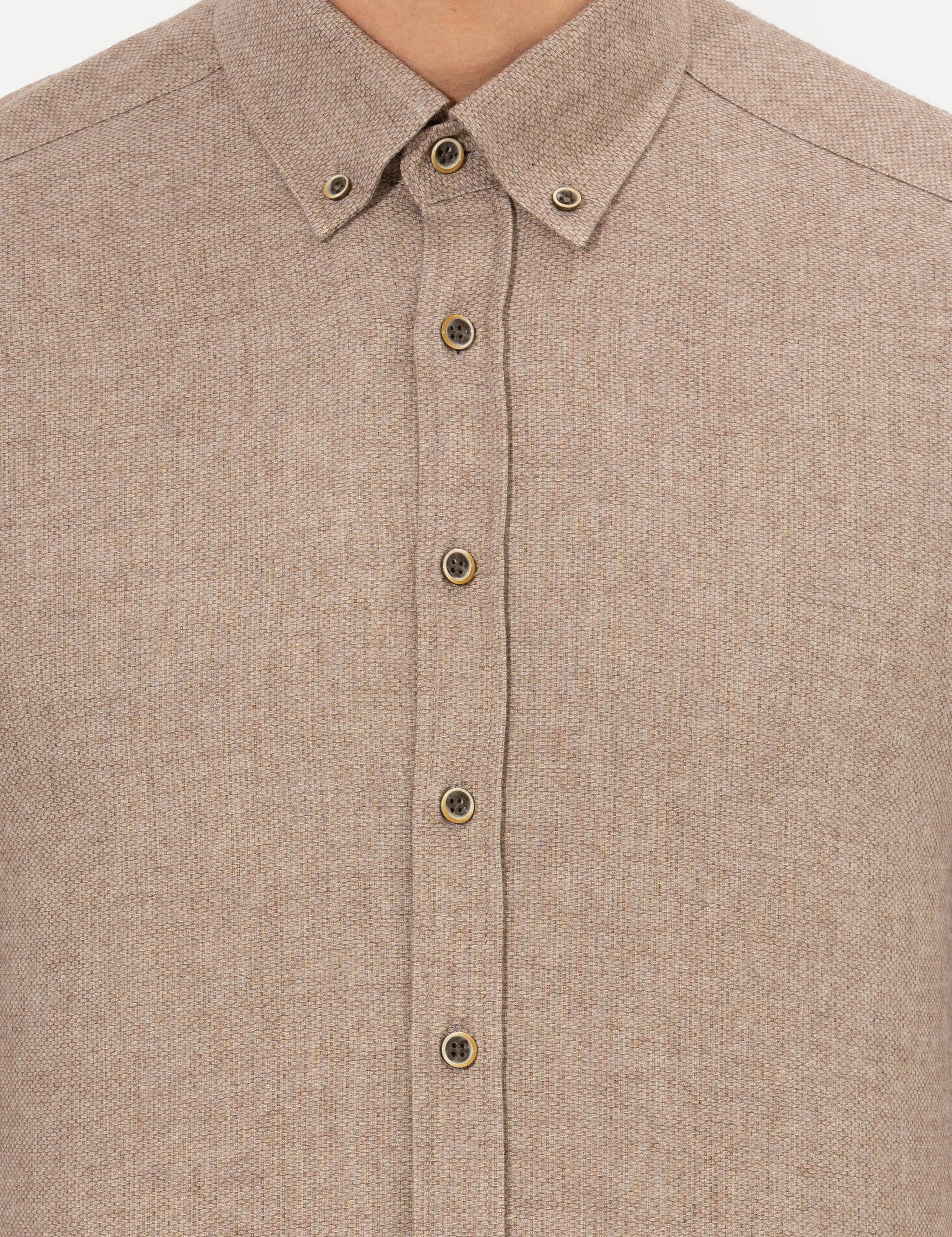 Bej Slim Fit Uzun Kollu Gömlek