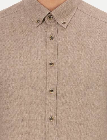 Bej Slim Fit Uzun Kollu Gömlek