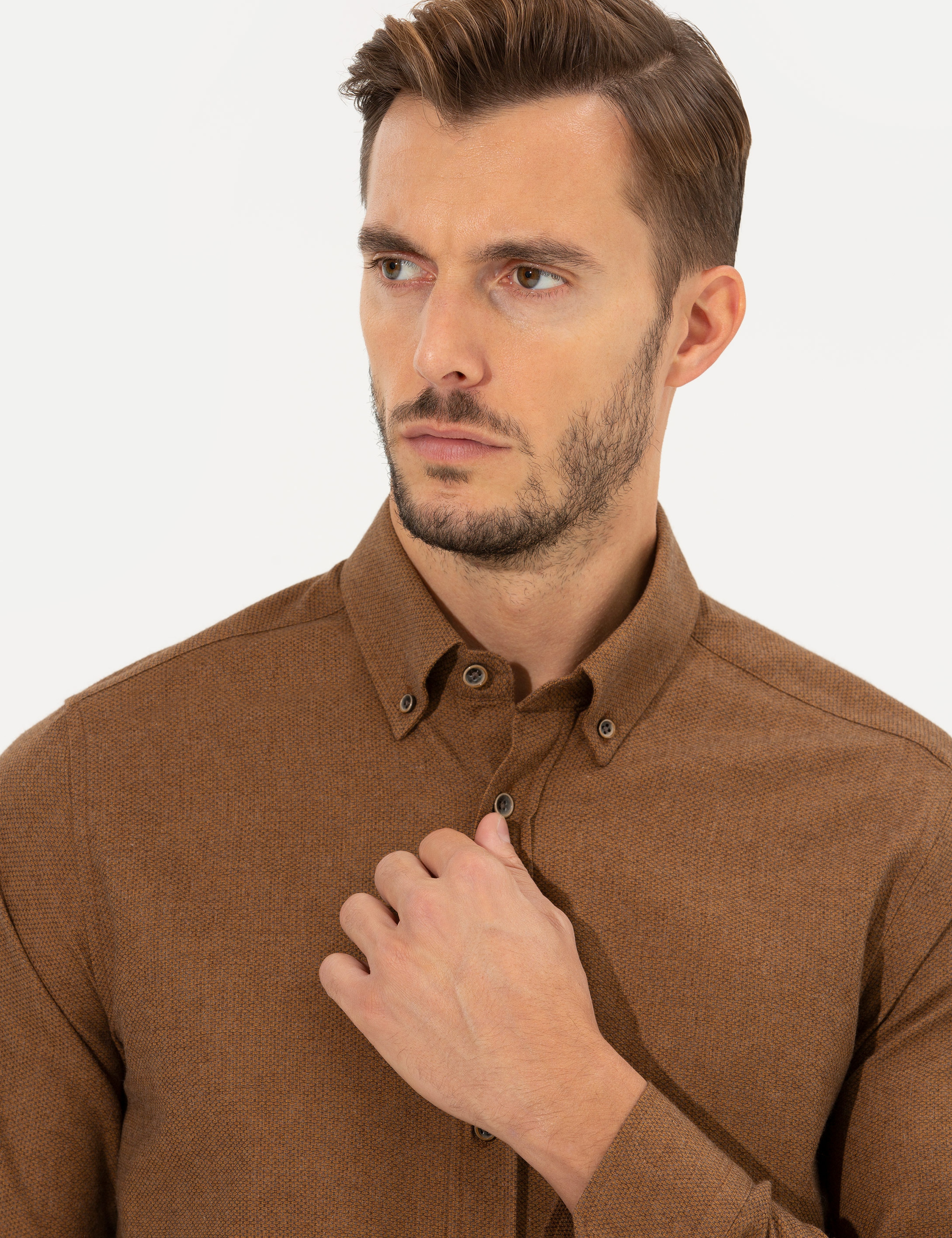 Kahverengi Slim Fit Uzun Kollu Gömlek - Image 2