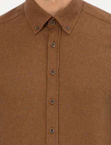 Kahverengi Slim Fit Uzun Kollu Gömlek