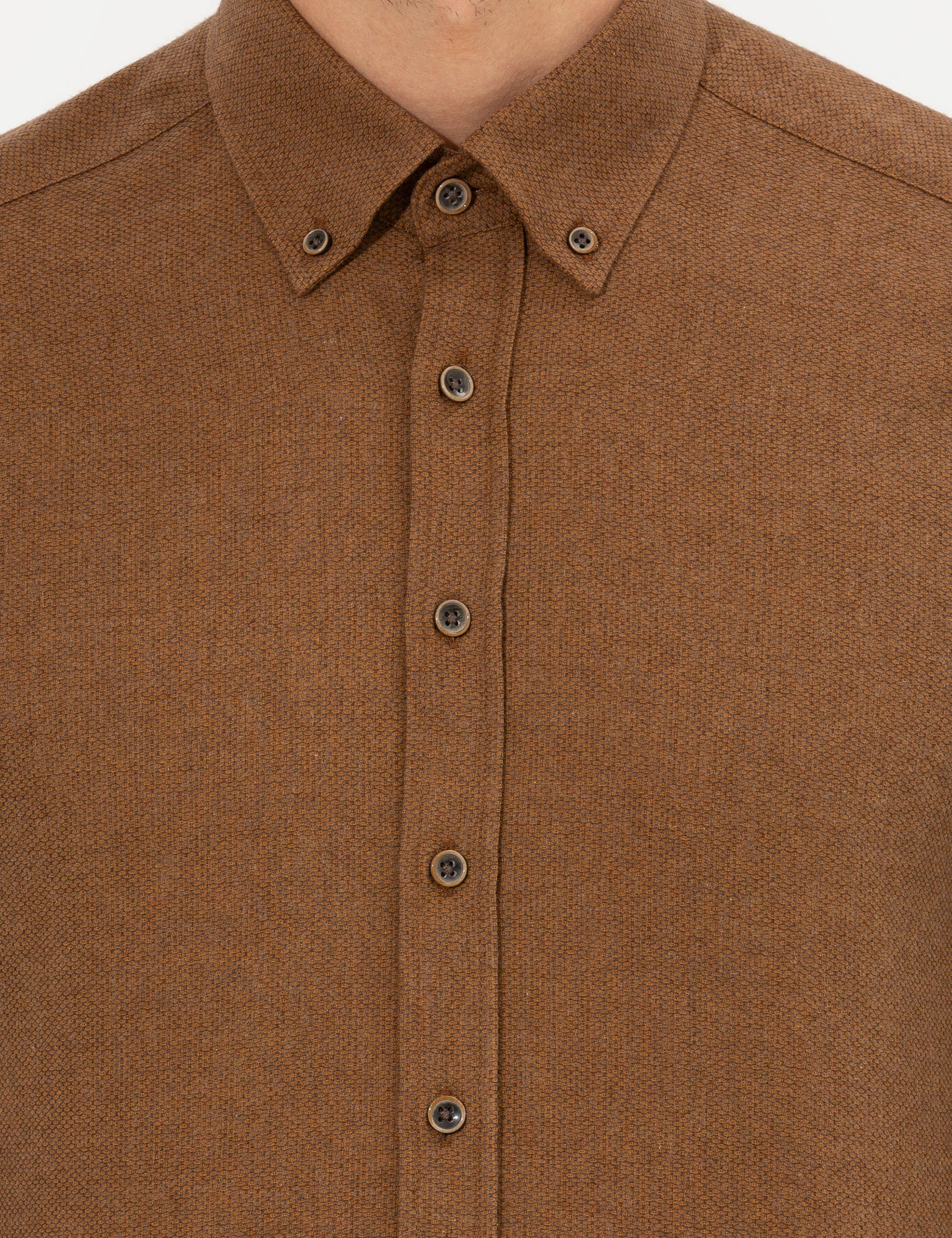 Kahverengi Slim Fit Uzun Kollu Gömlek