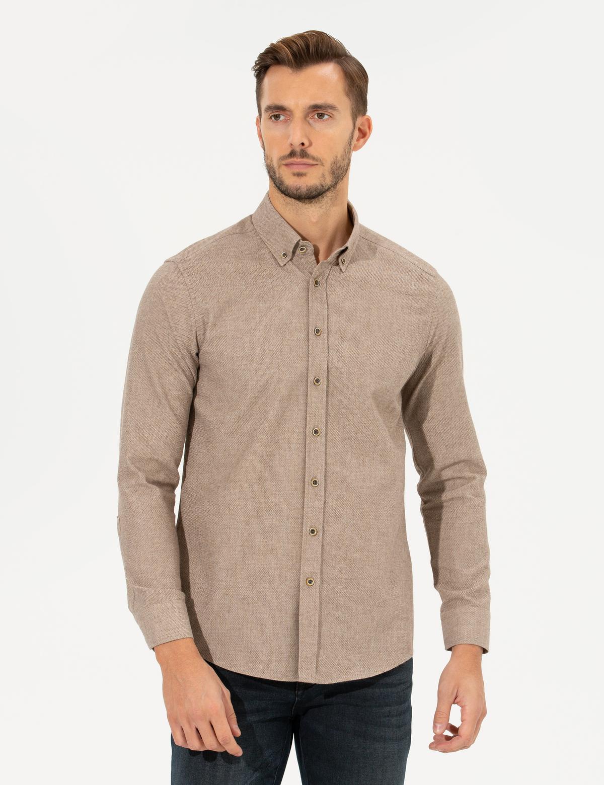 Bej Slim Fit Uzun Kollu Gömlek - 50259500087