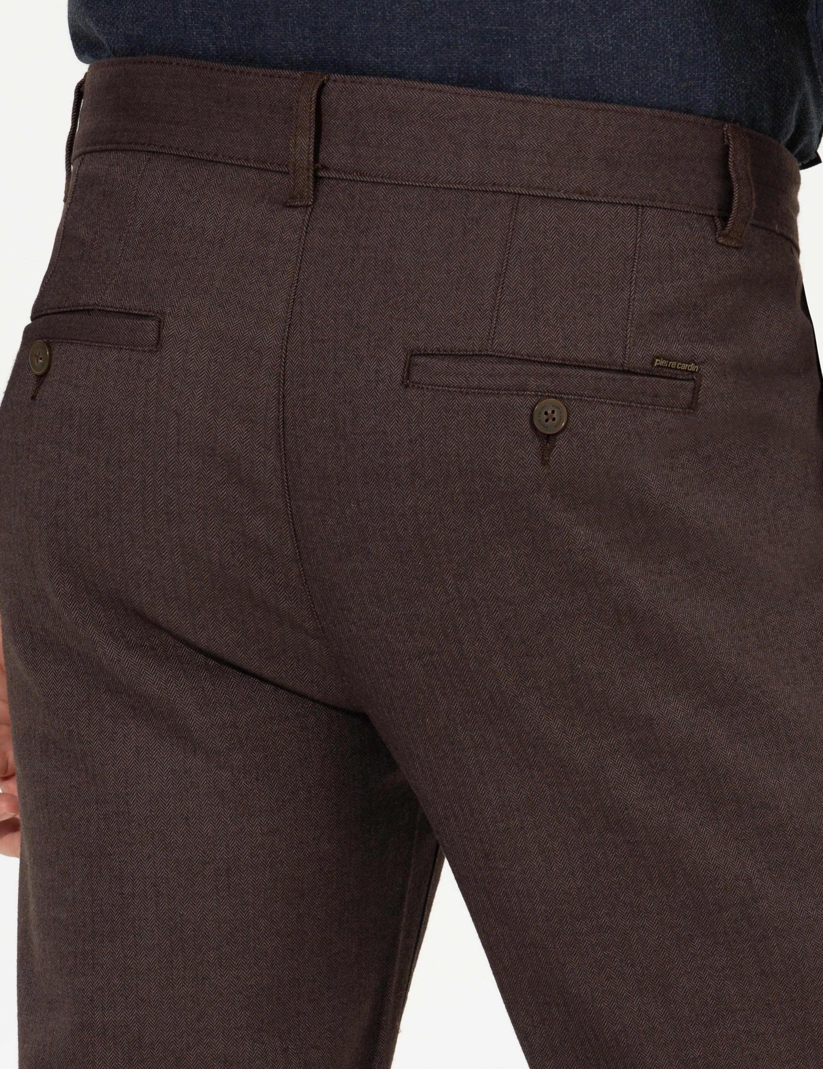 Kahverengi Regular Fit Çizgili Kanvas Pantolon