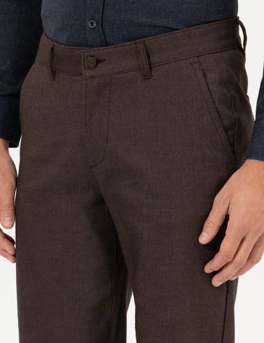 Kahverengi Regular Fit Çizgili Kanvas Pantolon