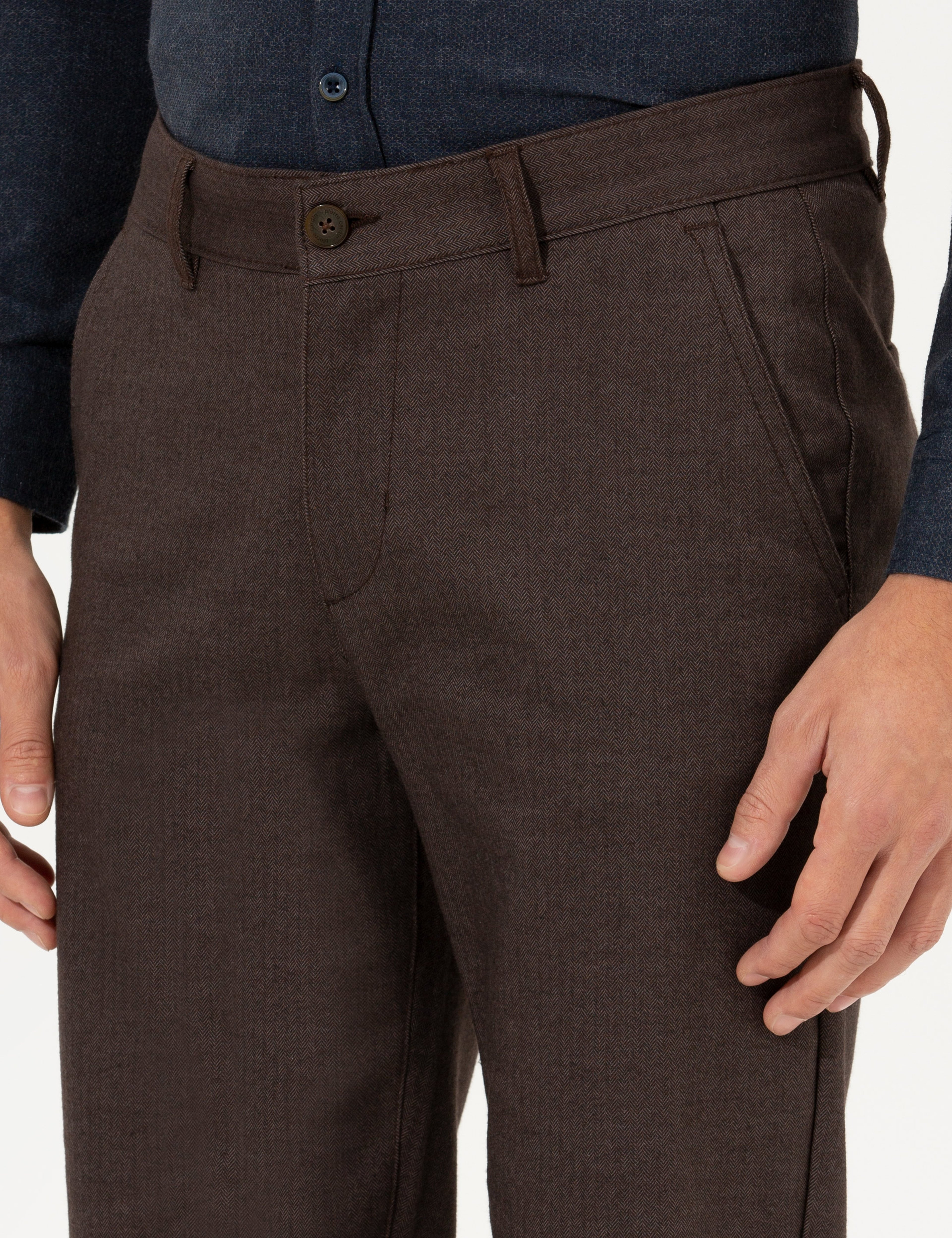 Kahverengi Regular Fit Çizgili Kanvas Pantolon - Image 6