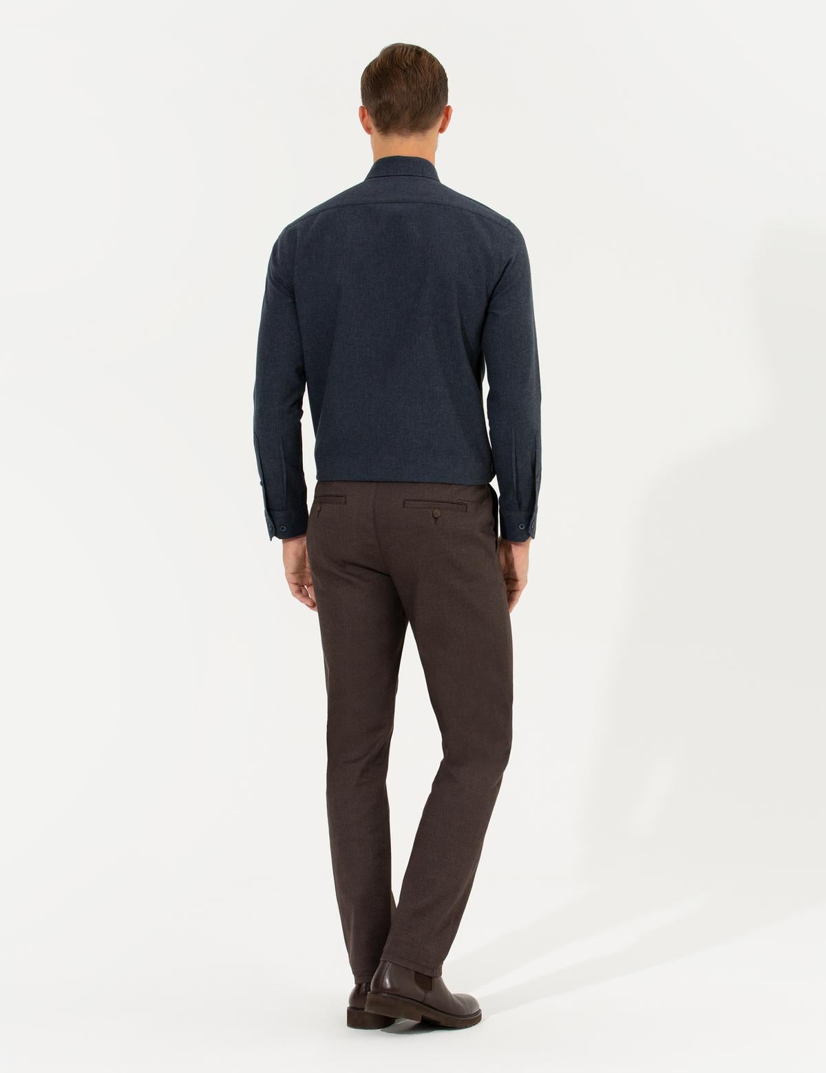 Kahverengi Regular Fit Çizgili Kanvas Pantolon - 50259717020