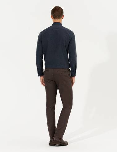 Kahverengi Regular Fit Çizgili Kanvas Pantolon