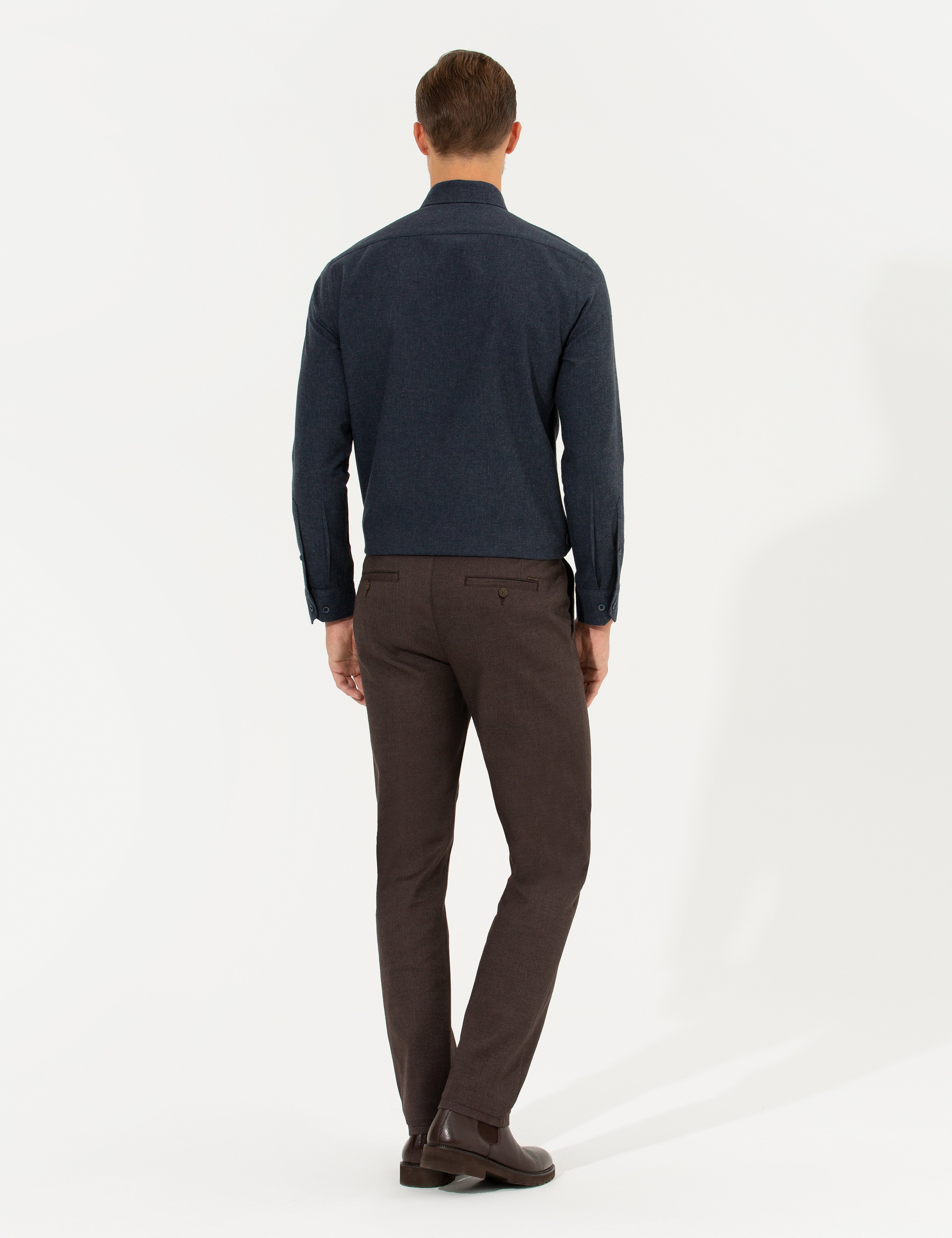 Kahverengi Regular Fit Çizgili Kanvas Pantolon - Image 4
