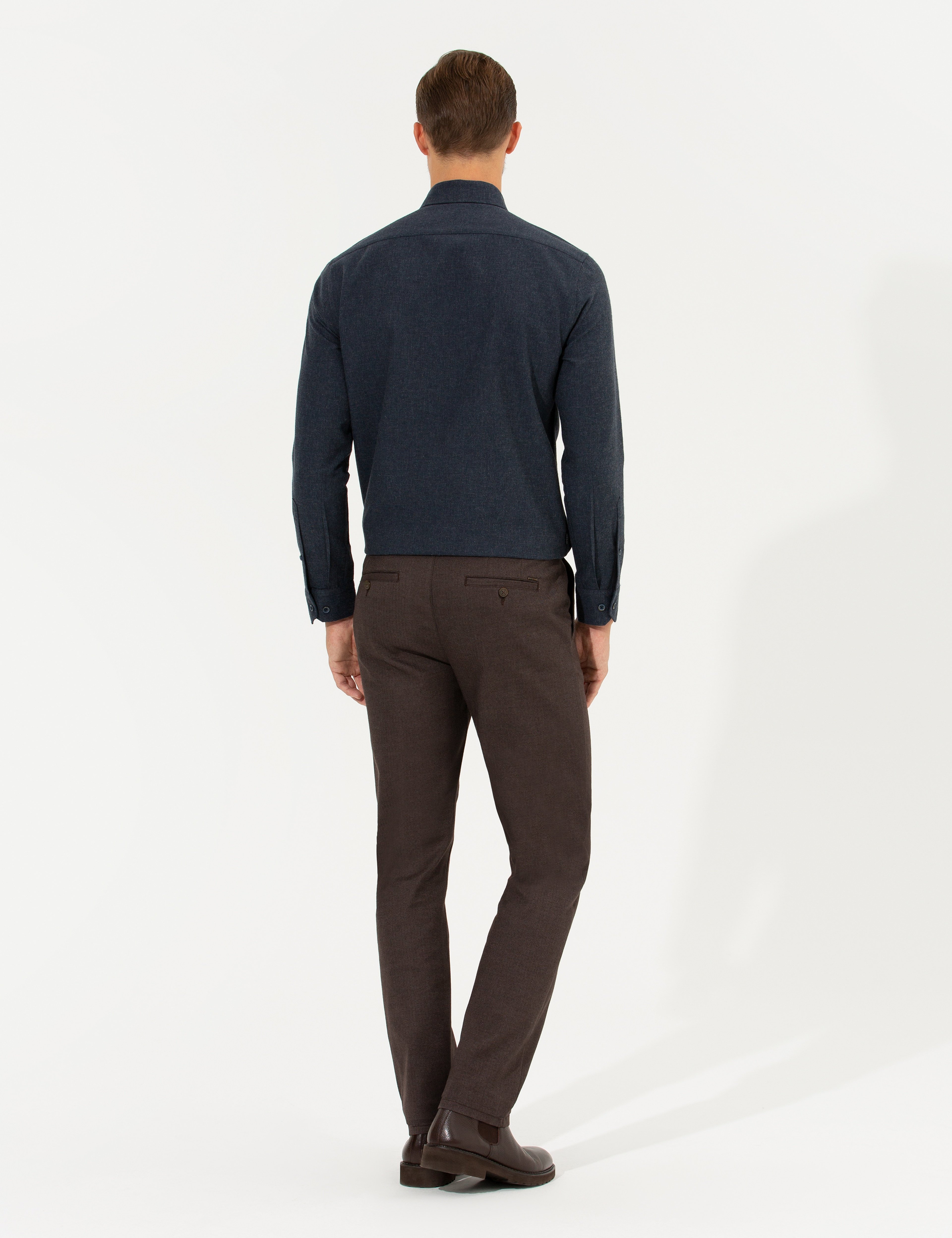 Kahverengi Regular Fit Çizgili Kanvas Pantolon