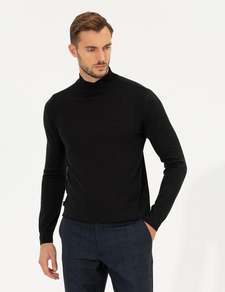 Siyah Regular Fit Yarım Balıkçı Yaka Basic Triko Kazak - 50236754010