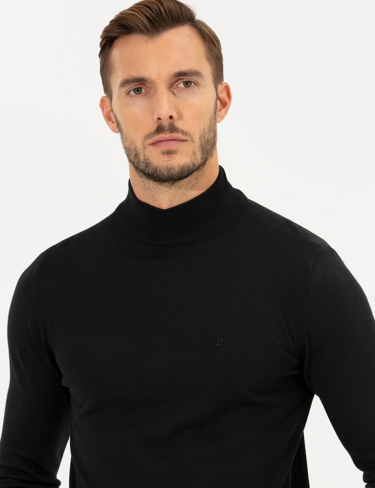 Siyah Regular Fit Yarım Balıkçı Yaka Basic Triko Kazak - 50236754010