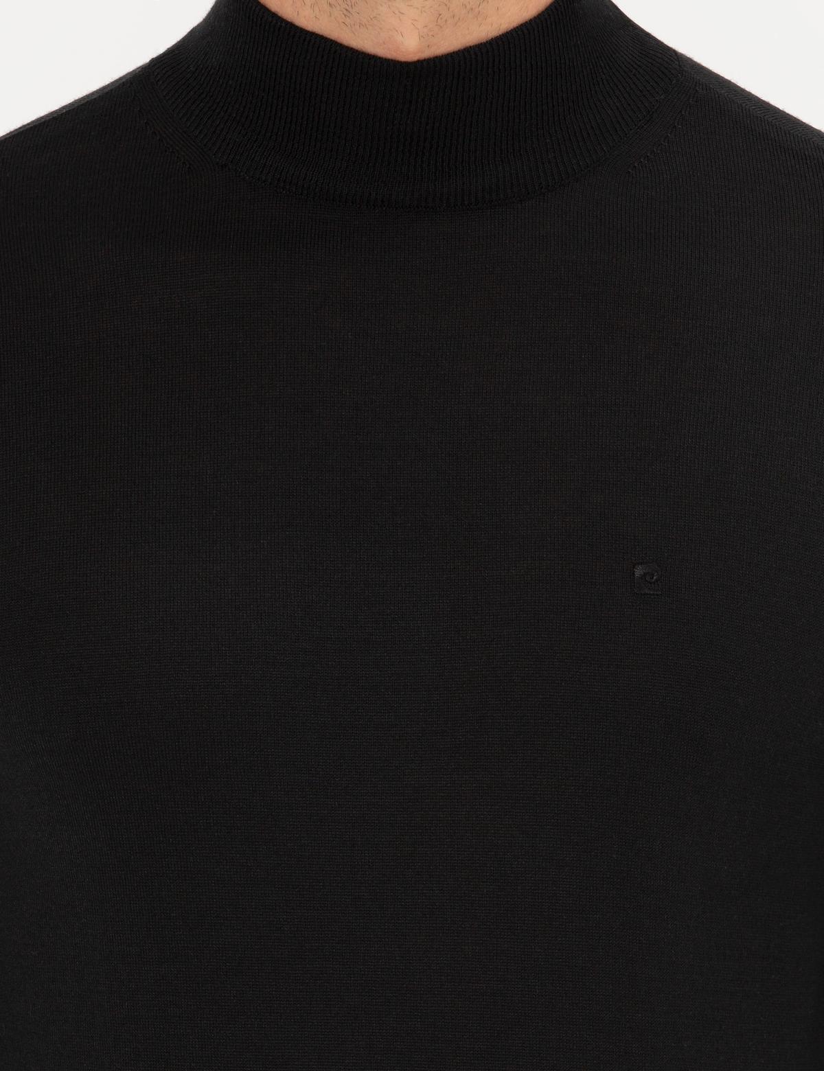 Siyah Regular Fit Yarım Balıkçı Yaka Basic Triko Kazak - 50236754010