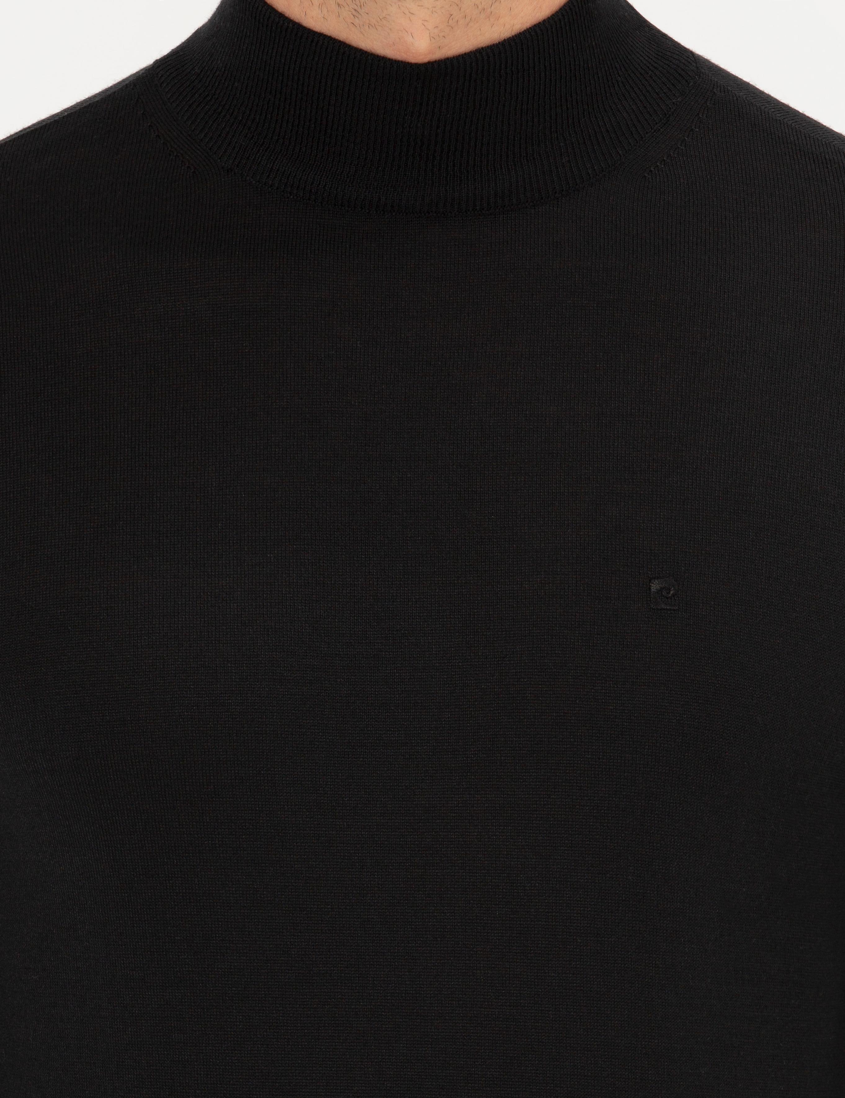 Siyah Regular Fit Yarım Balıkçı Yaka Basic Triko Kazak