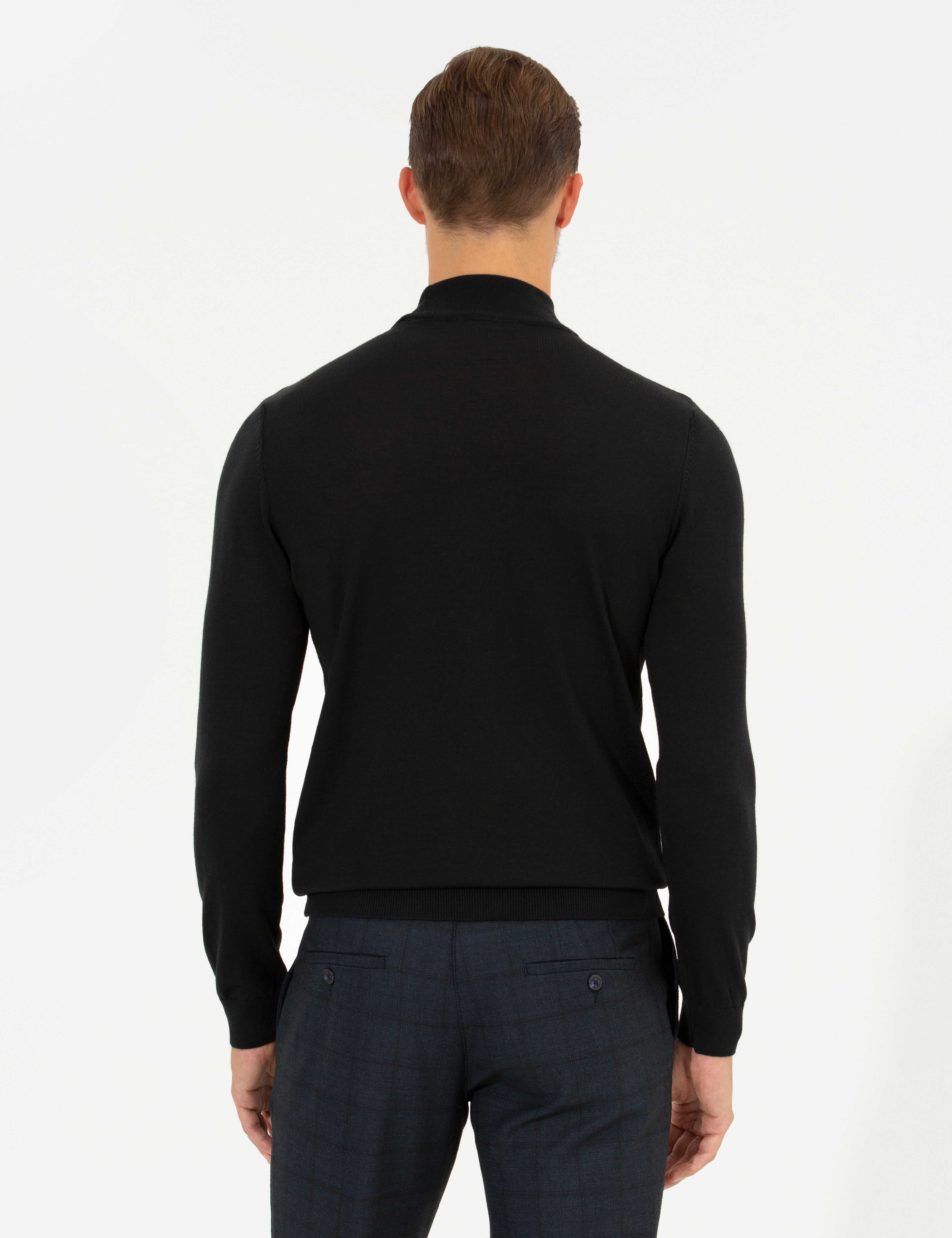 Siyah Regular Fit Yarım Balıkçı Yaka Basic Triko Kazak - Image 5