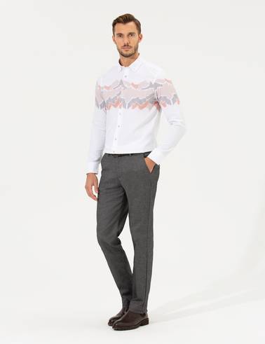 Turuncu Slim Fit Uzun Kollu Gömlek