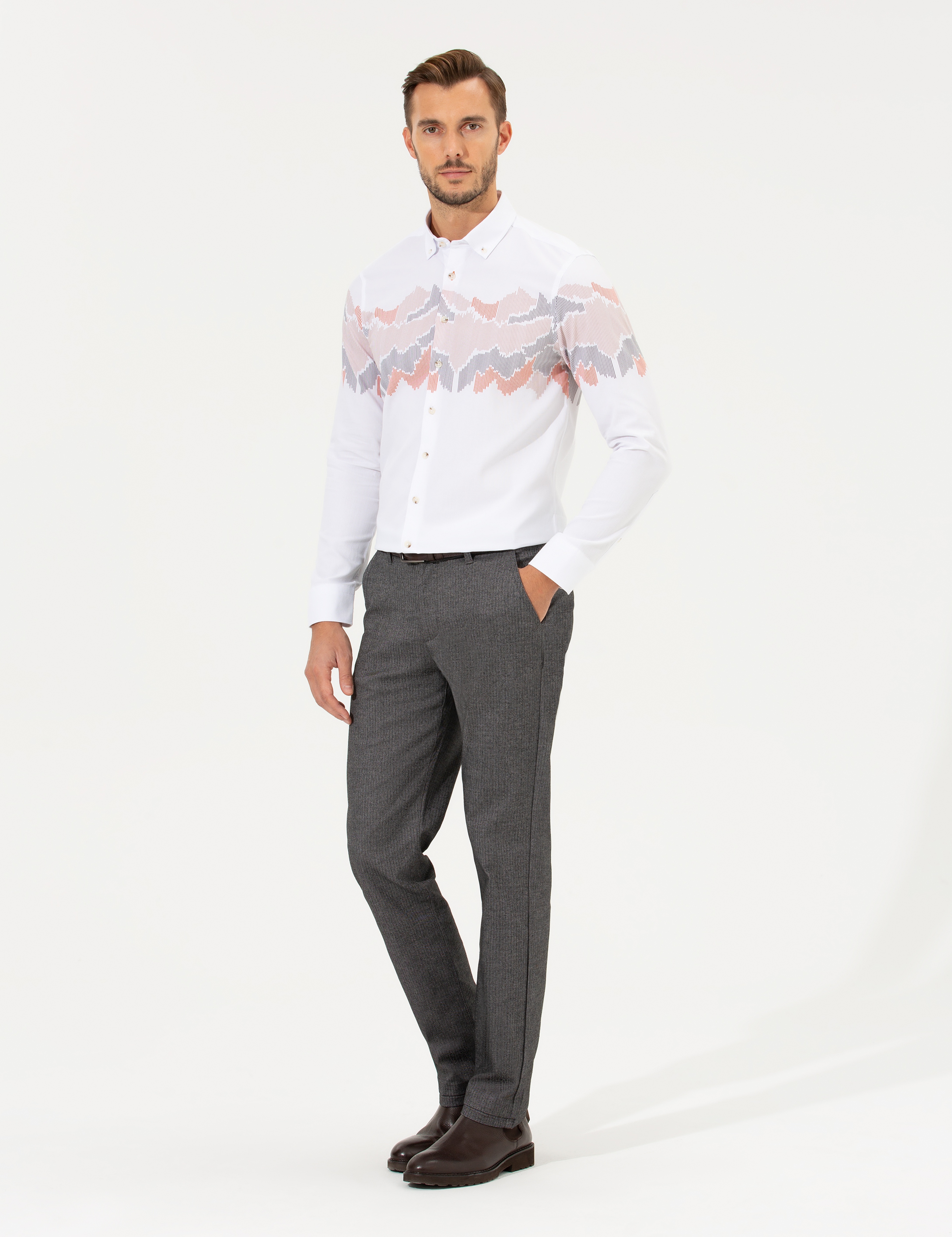 Turuncu Slim Fit Uzun Kollu Gömlek - Image 4