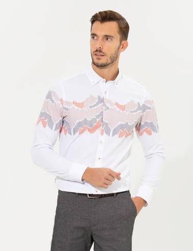 Turuncu Slim Fit Uzun Kollu Gömlek