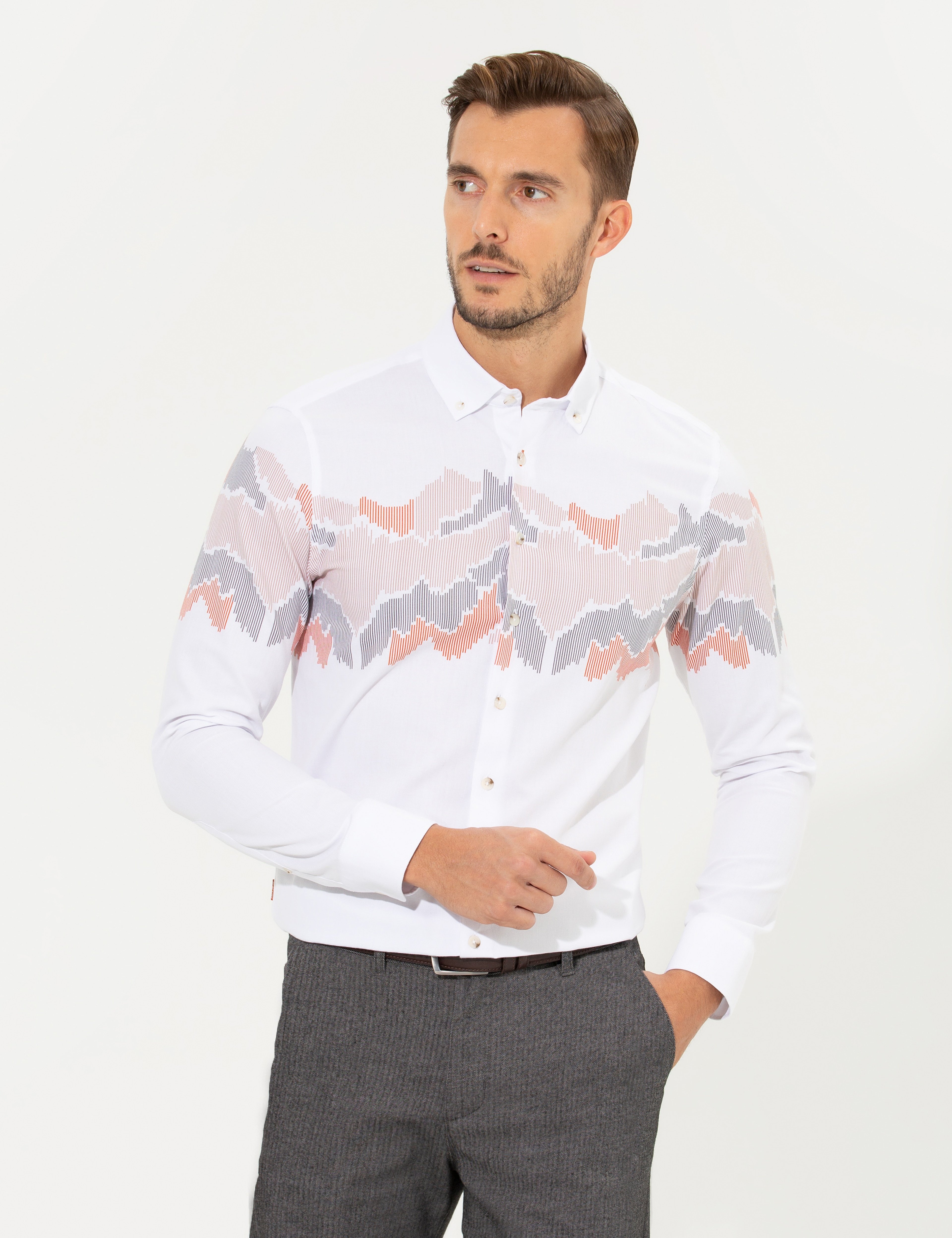 Turuncu Slim Fit Uzun Kollu Gömlek