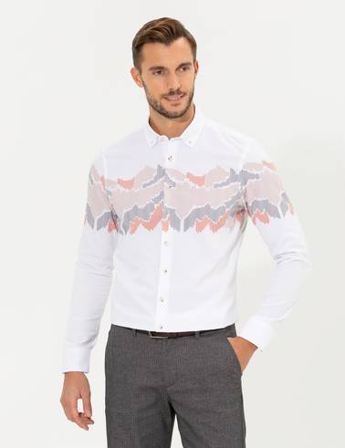 Turuncu Slim Fit Uzun Kollu Gömlek