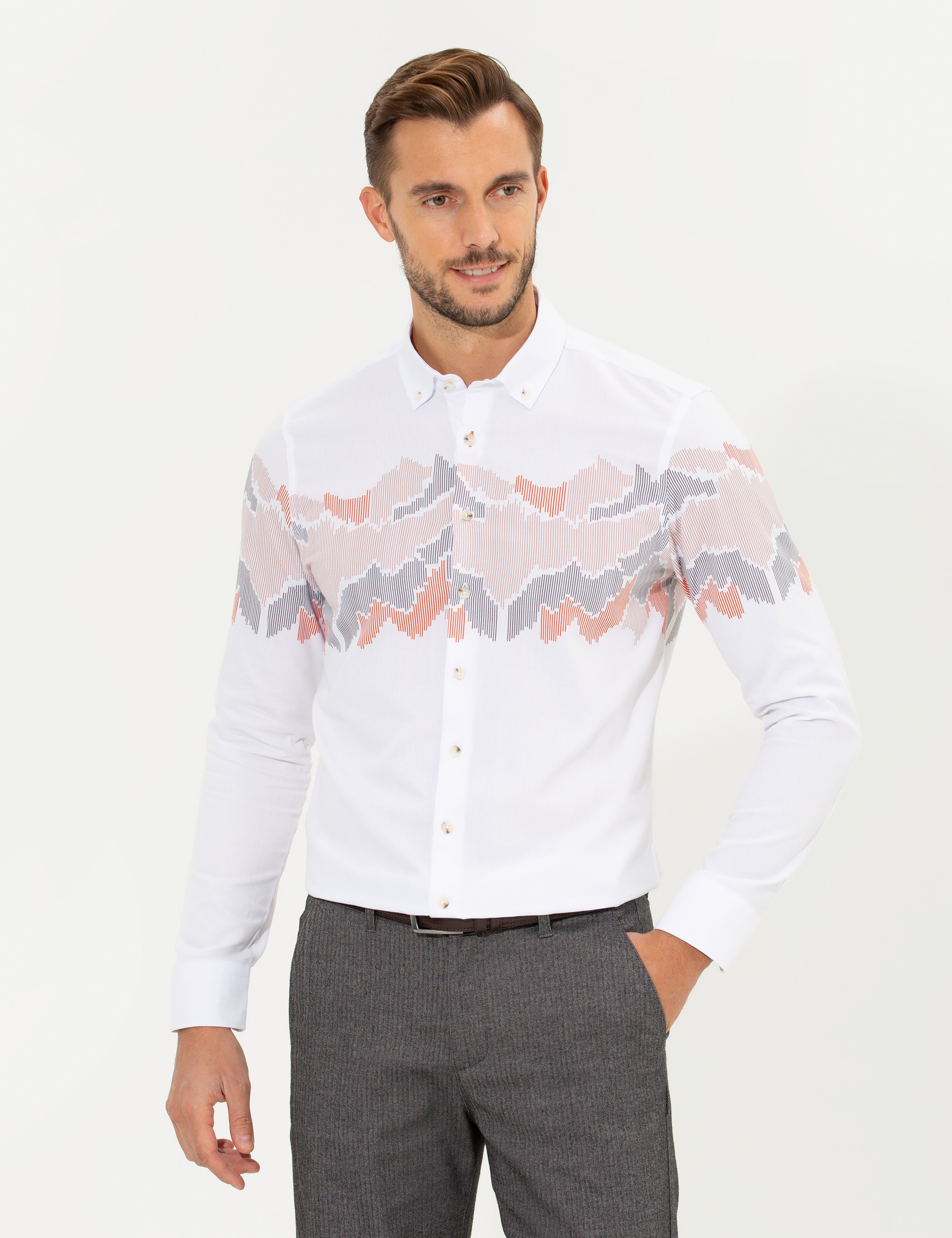 Turuncu Slim Fit Uzun Kollu Gömlek - Image 1