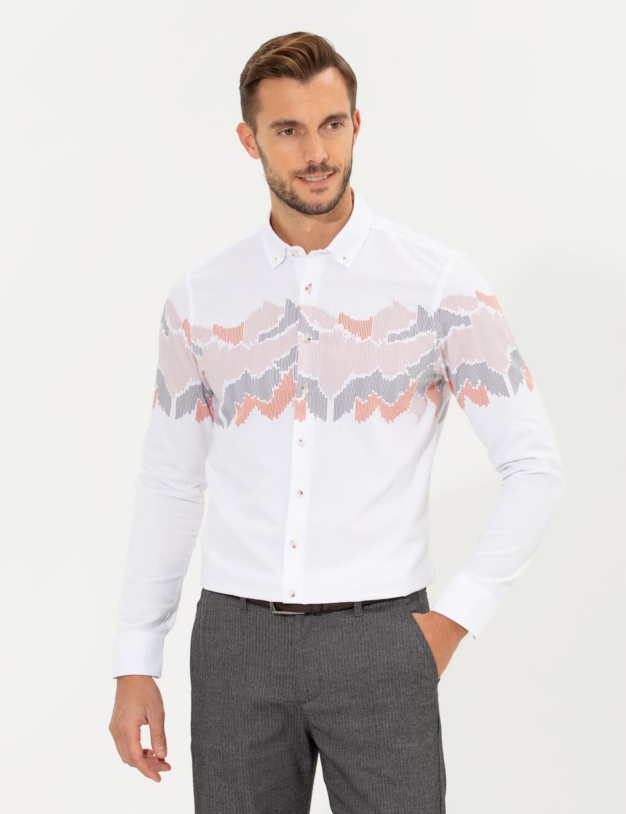 Turuncu Slim Fit Uzun Kollu Gömlek