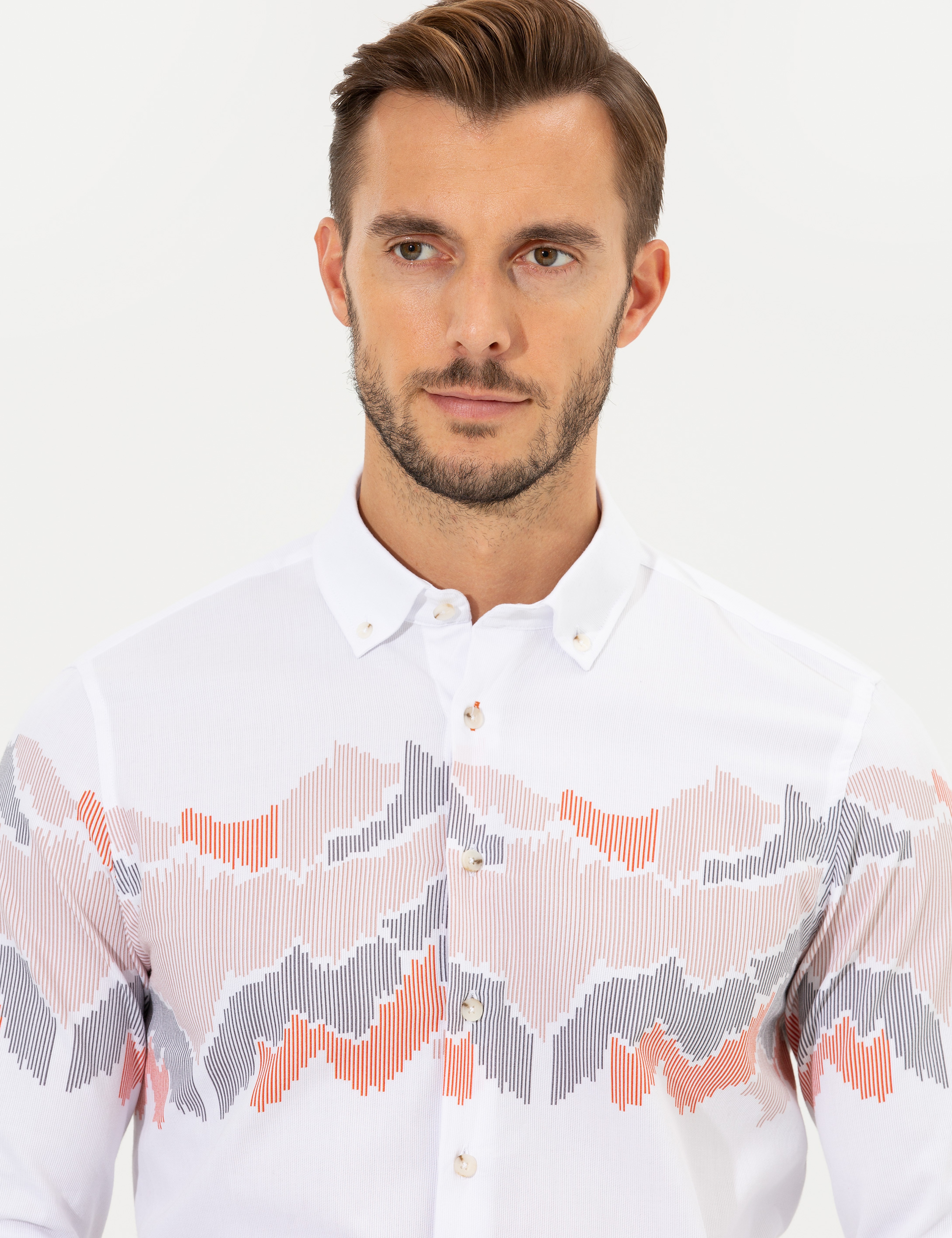 Turuncu Slim Fit Uzun Kollu Gömlek - Image 2