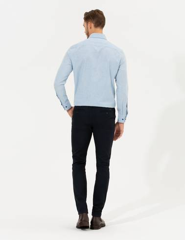 Lacivert Slim Fit Kanvas Pantolon