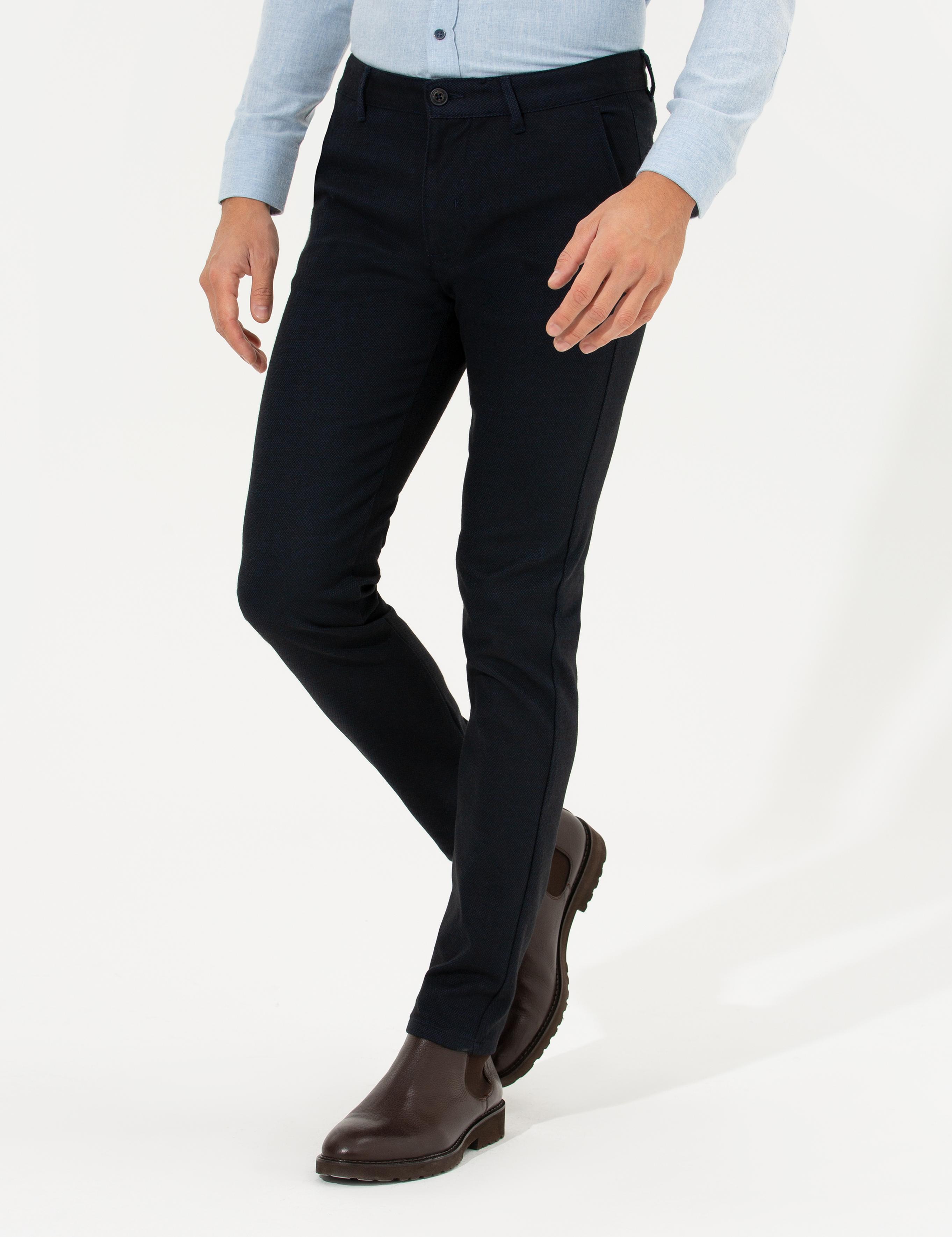 Lacivert Slim Fit Kanvas Pantolon
