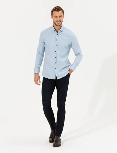 Lacivert Slim Fit Kanvas Pantolon