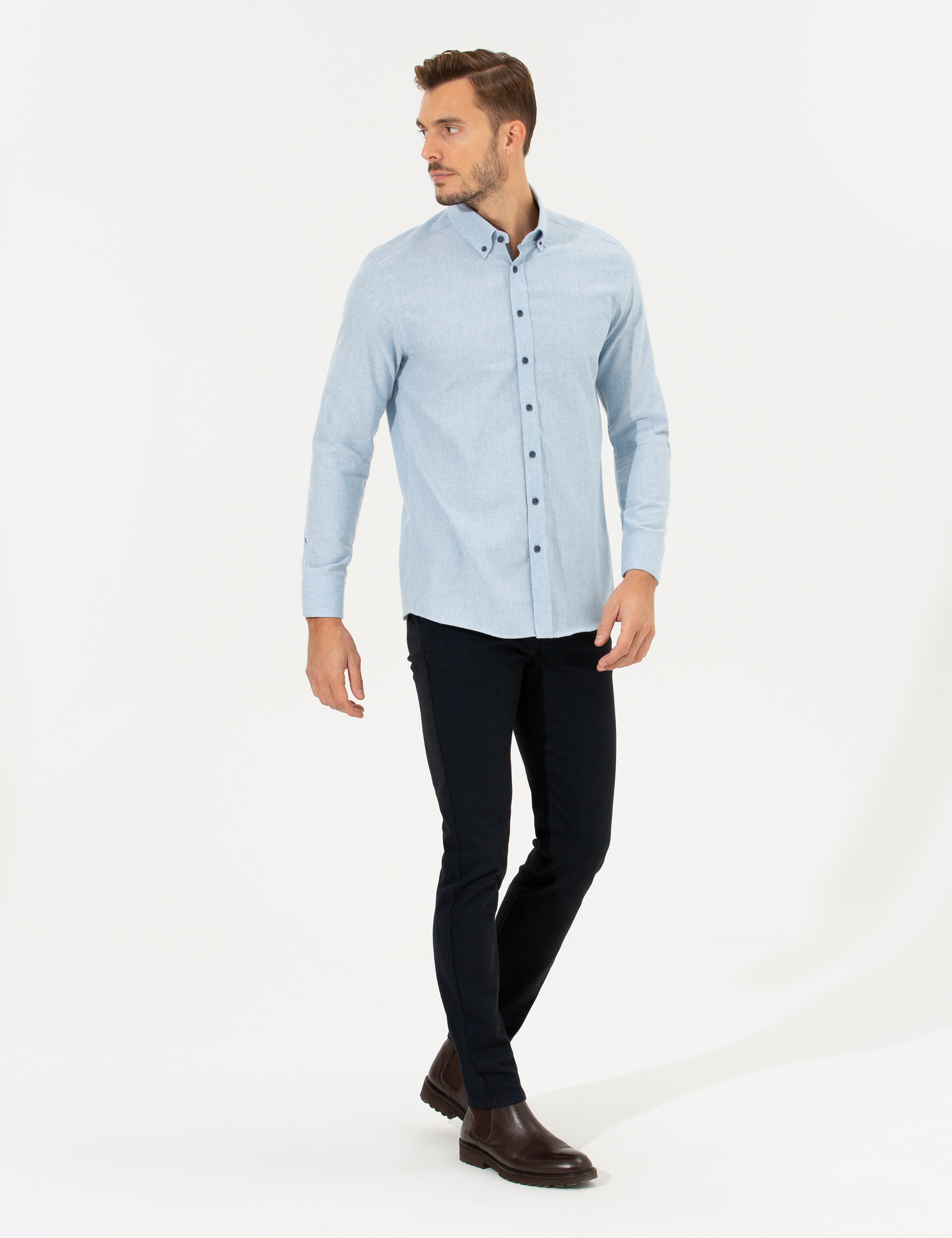 Lacivert Slim Fit Kanvas Pantolon - Image 1