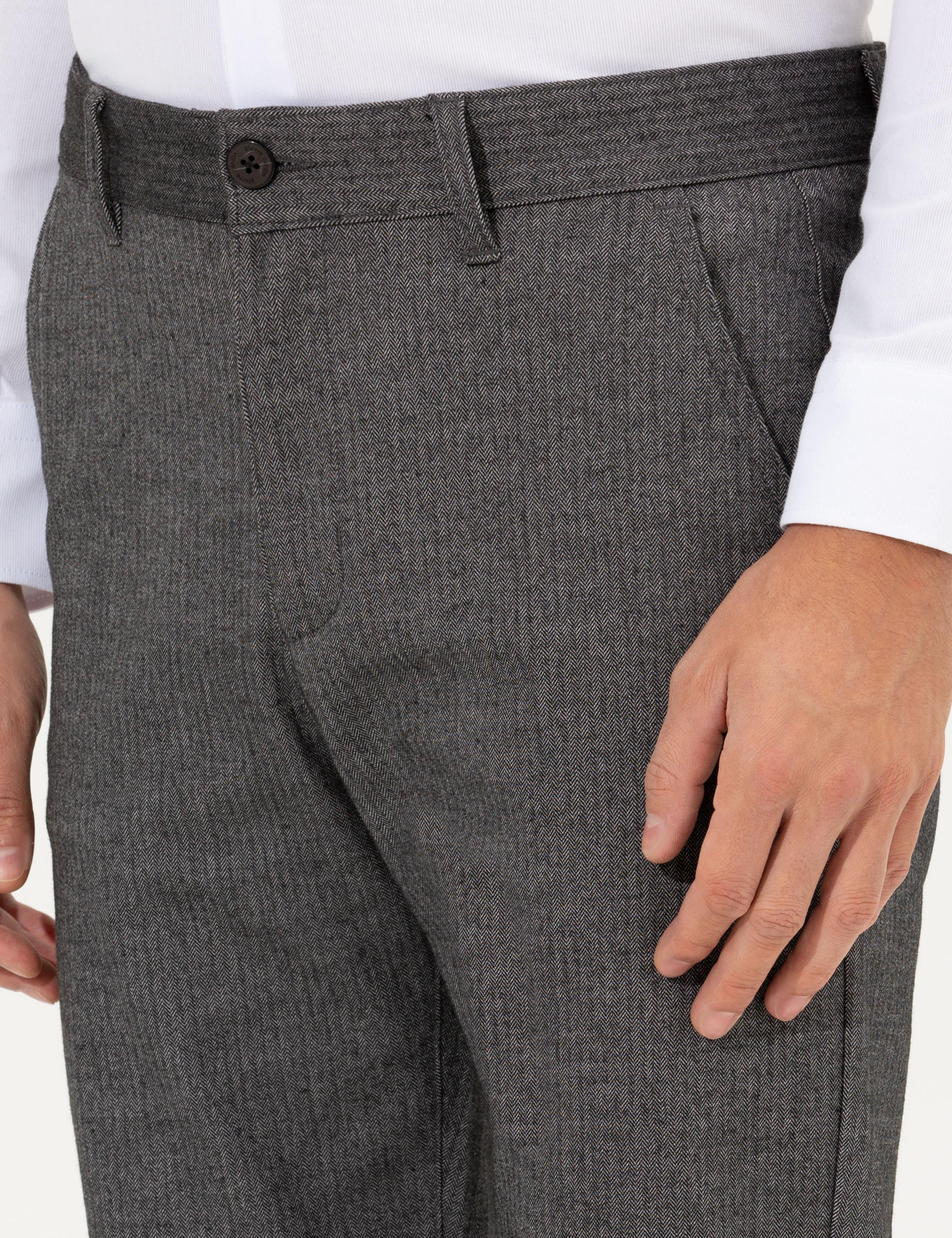 Antrasit Regular Fit Çizgili Kanvas Pantolon