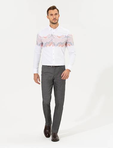 Antrasit Regular Fit Çizgili Kanvas Pantolon