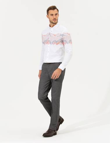 Antrasit Regular Fit Çizgili Kanvas Pantolon