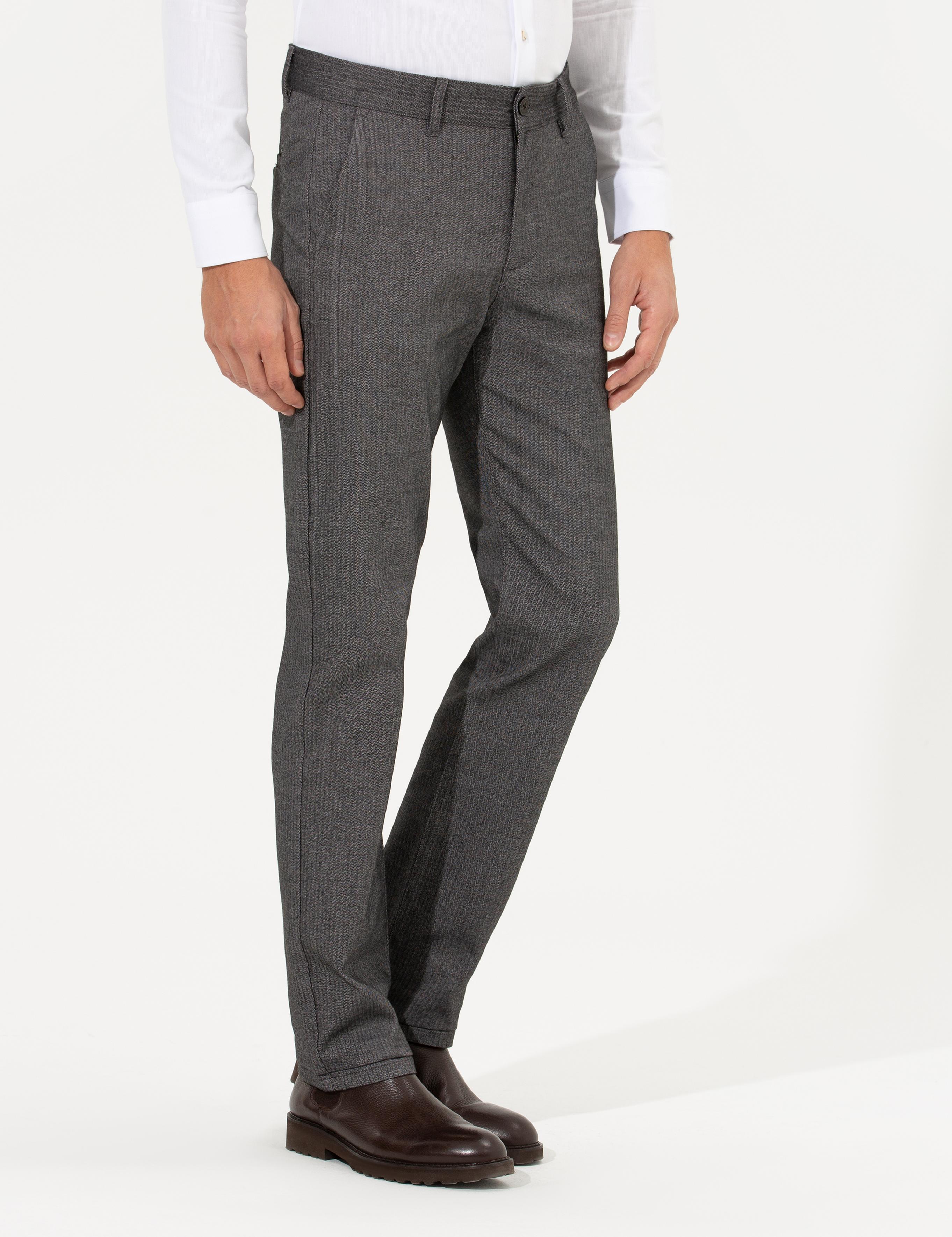 Antrasit Regular Fit Çizgili Kanvas Pantolon