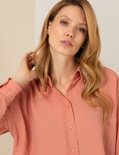 Pembe Oversize Uzun Kollu Gömlek