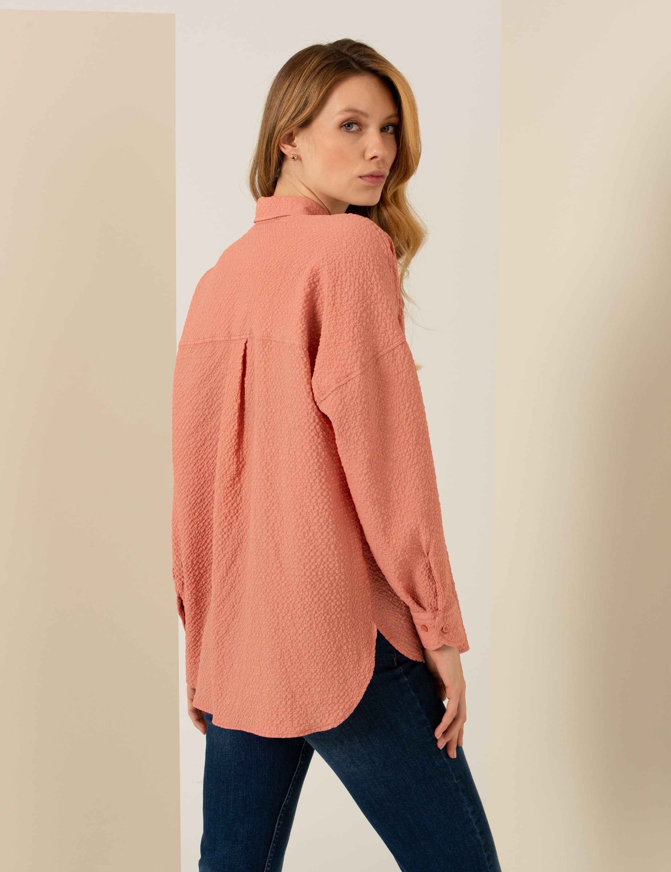 Pembe Oversize Uzun Kollu Gömlek - Image 5