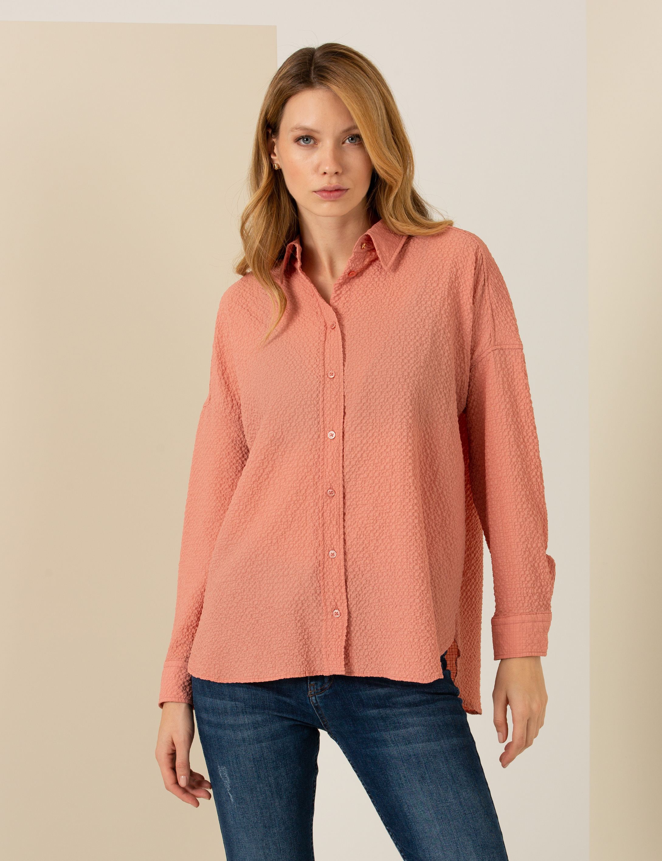 Pembe Oversize Uzun Kollu Gömlek - Image 4