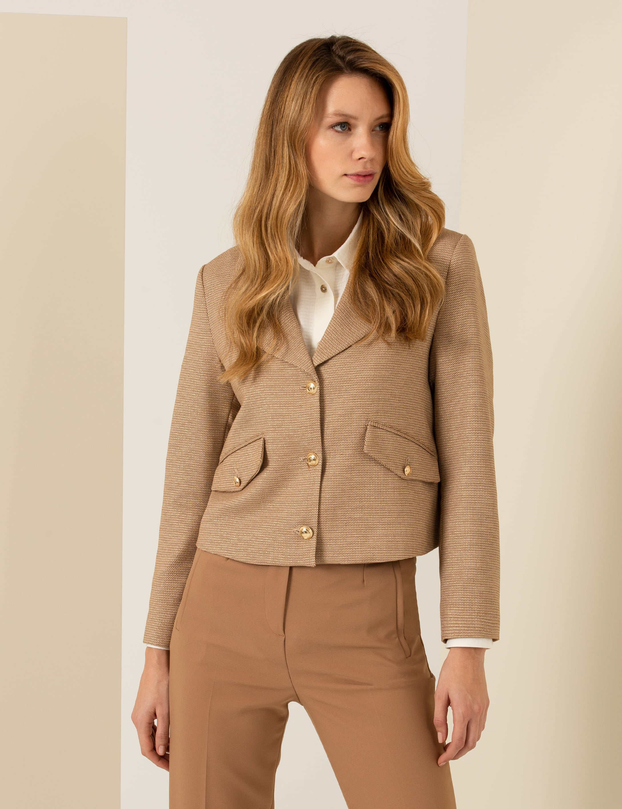 Camel Crop Ceket
