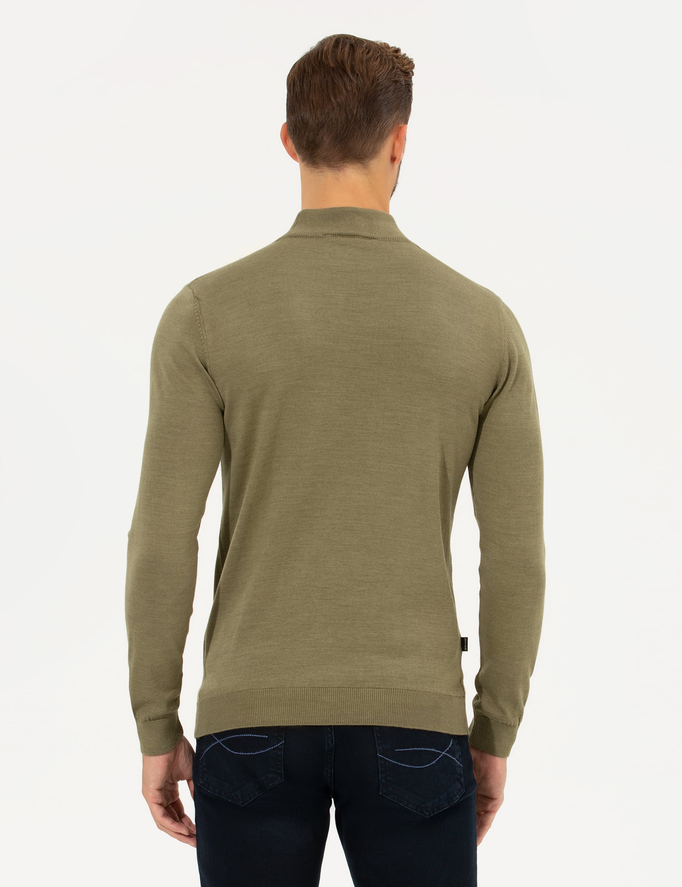 Su Yeşili Regular Fit Yarım Balıkçı Yaka Yün Karışımlı Basic Triko Kazak