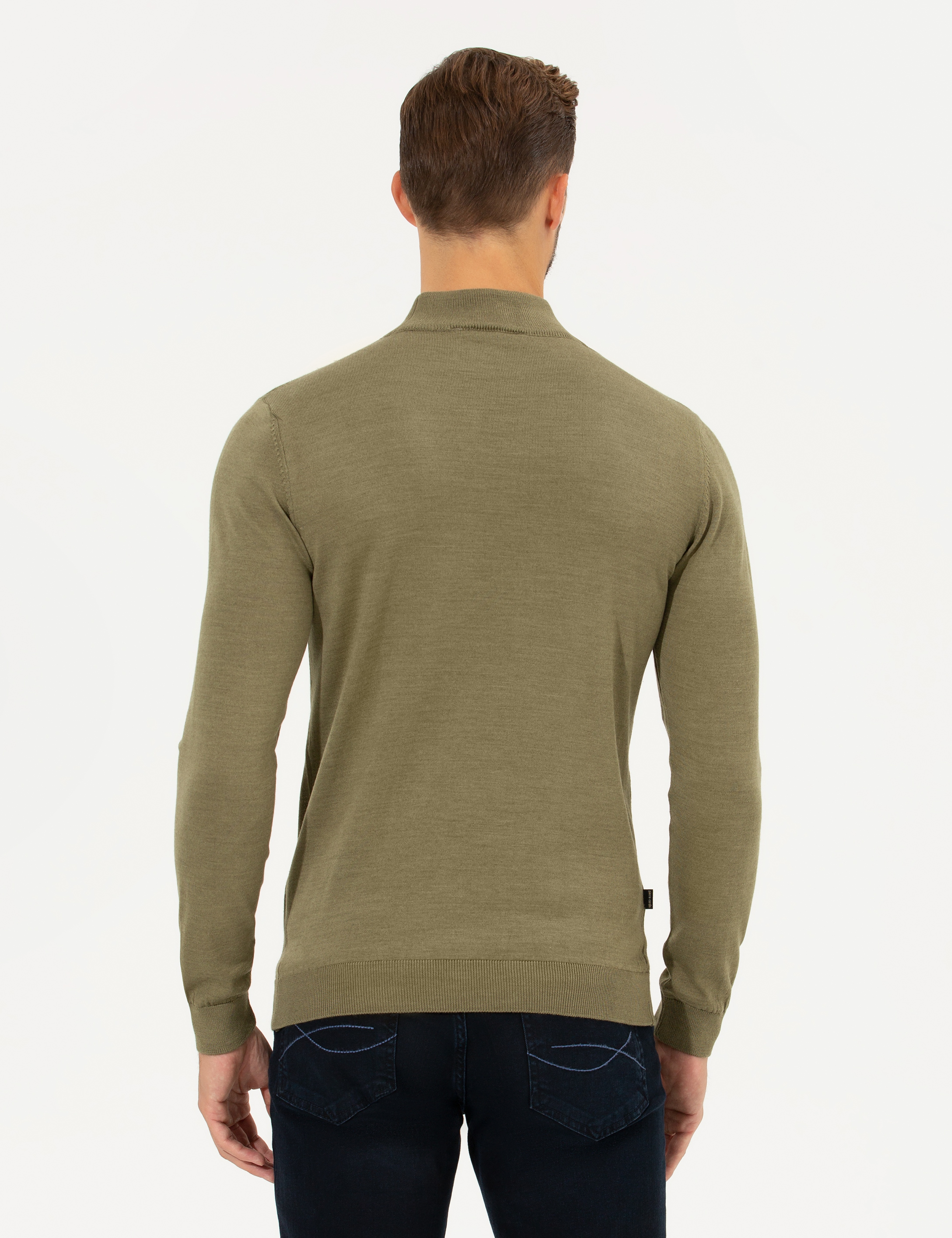 Su Yeşili Regular Fit Yarım Balıkçı Yaka Yün Karışımlı Basic Triko Kazak - Image 5