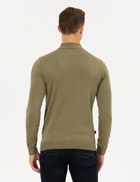 Su Yeşili Regular Fit Yarım Balıkçı Yaka Yün Karışımlı Basic Triko Kazak - 50236754131