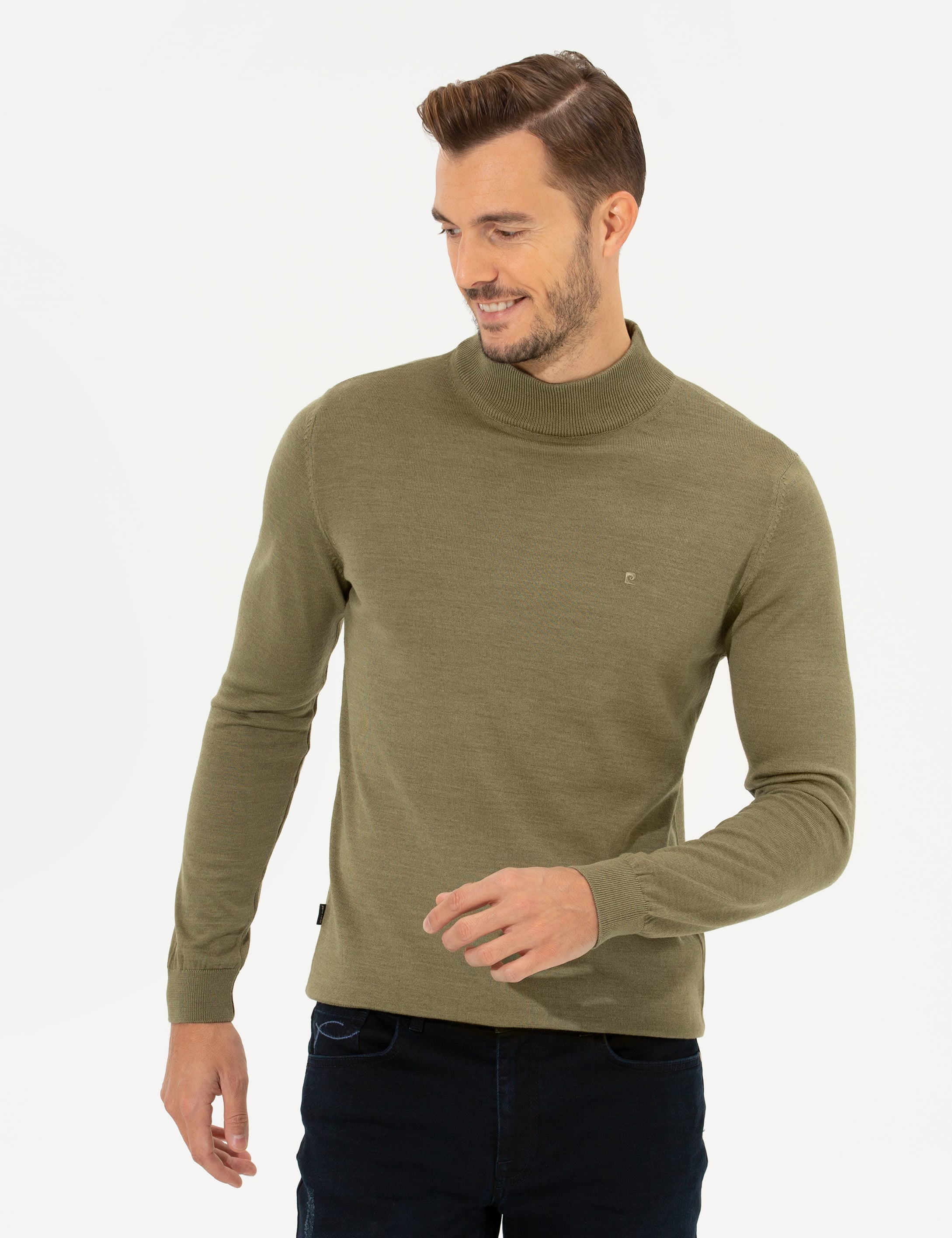 Su Yeşili Regular Fit Yarım Balıkçı Yaka Yün Karışımlı Basic Triko Kazak
