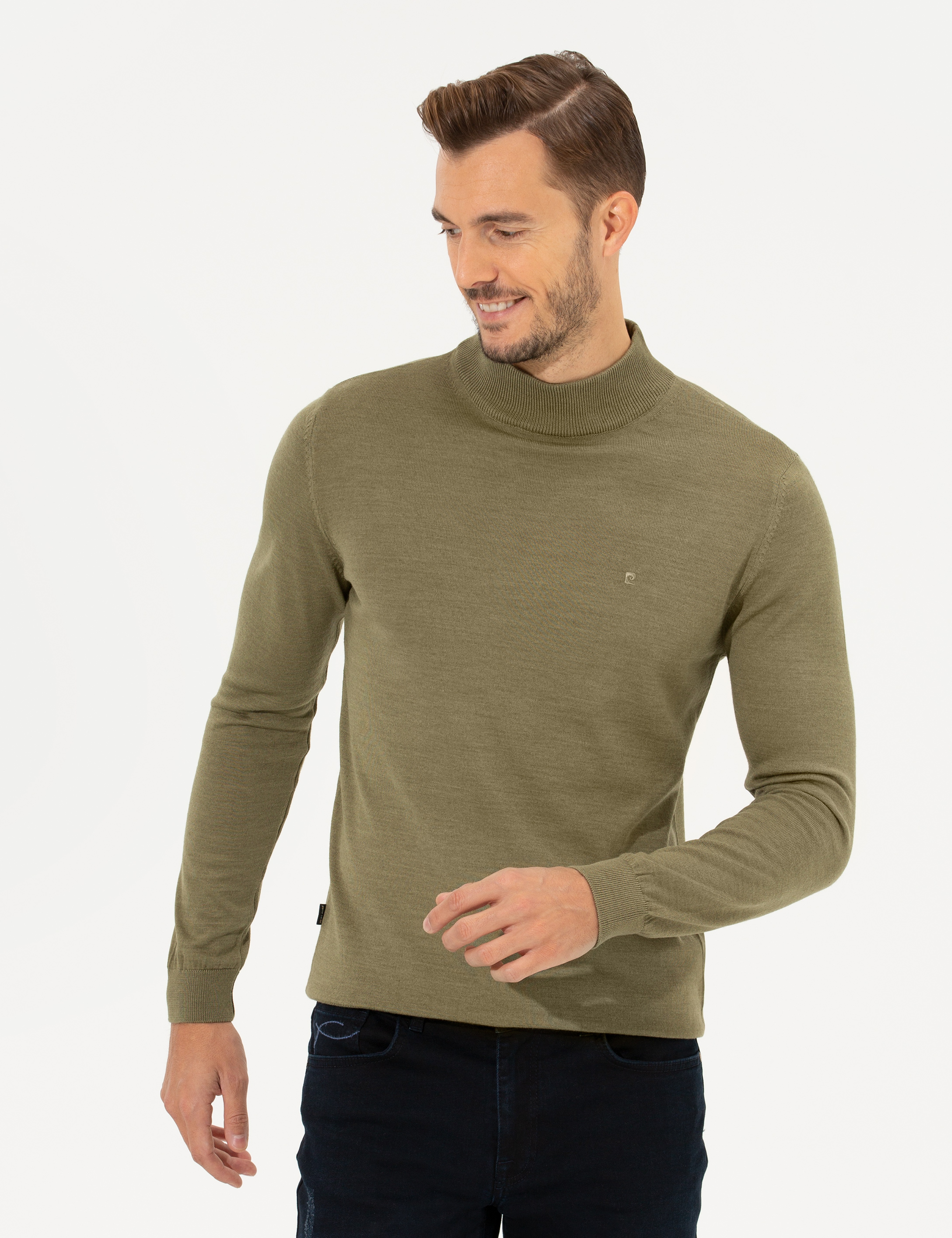 Su Yeşili Regular Fit Yarım Balıkçı Yaka Yün Karışımlı Basic Triko Kazak - Image 3