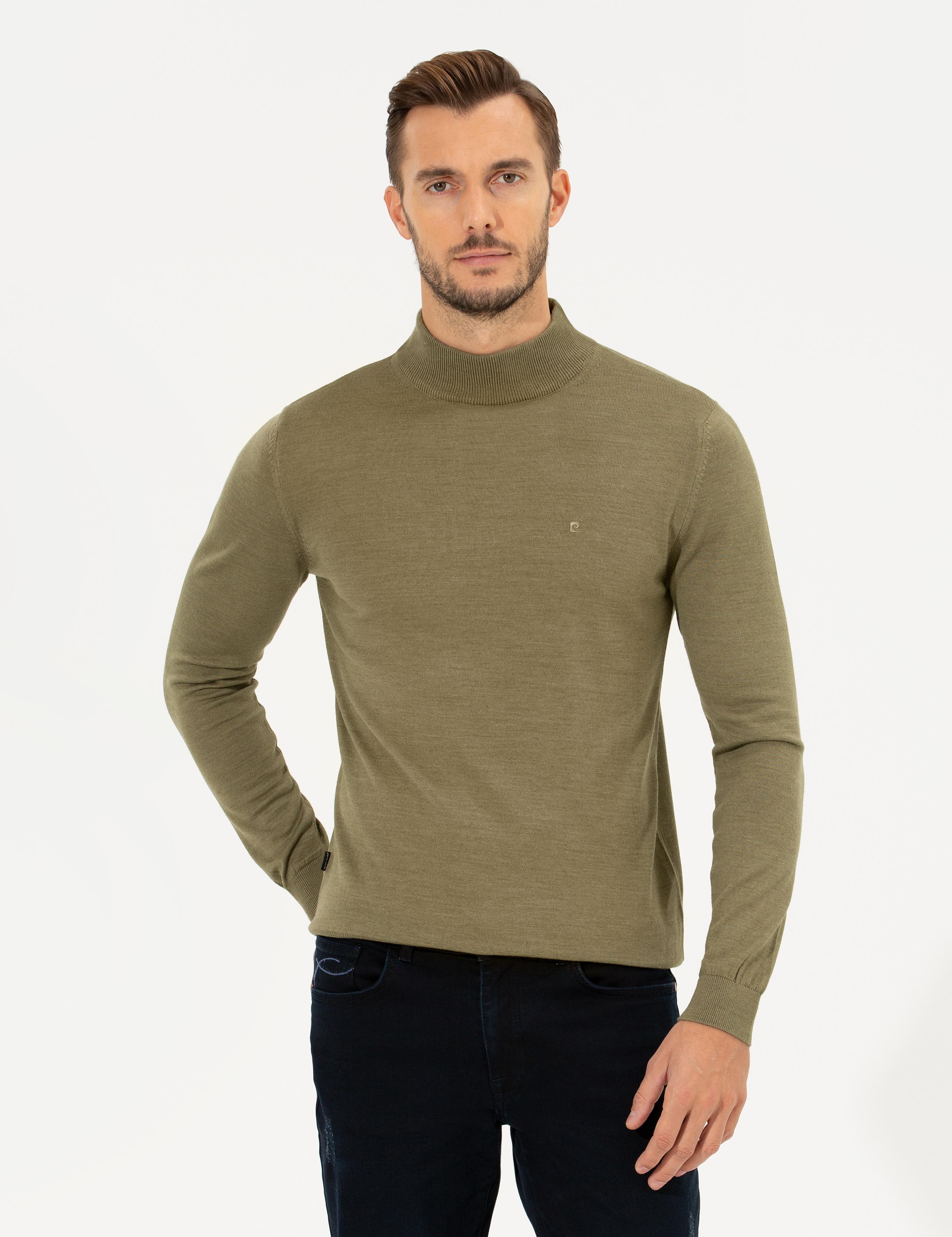 Su Yeşili Regular Fit Yarım Balıkçı Yaka Yün Karışımlı Basic Triko Kazak