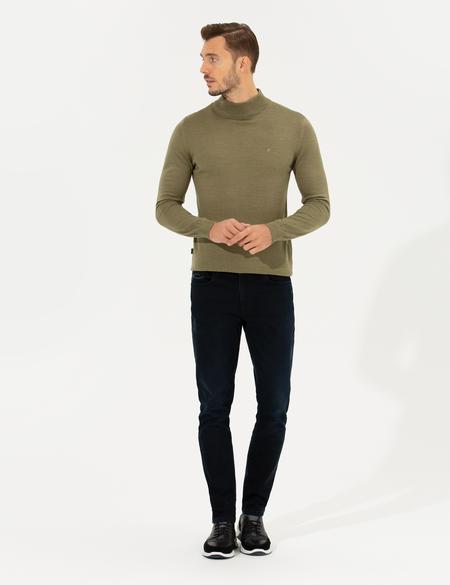 Su Yeşili Regular Fit Yarım Balıkçı Yaka Yün Karışımlı Basic Triko Kazak - 50236754131