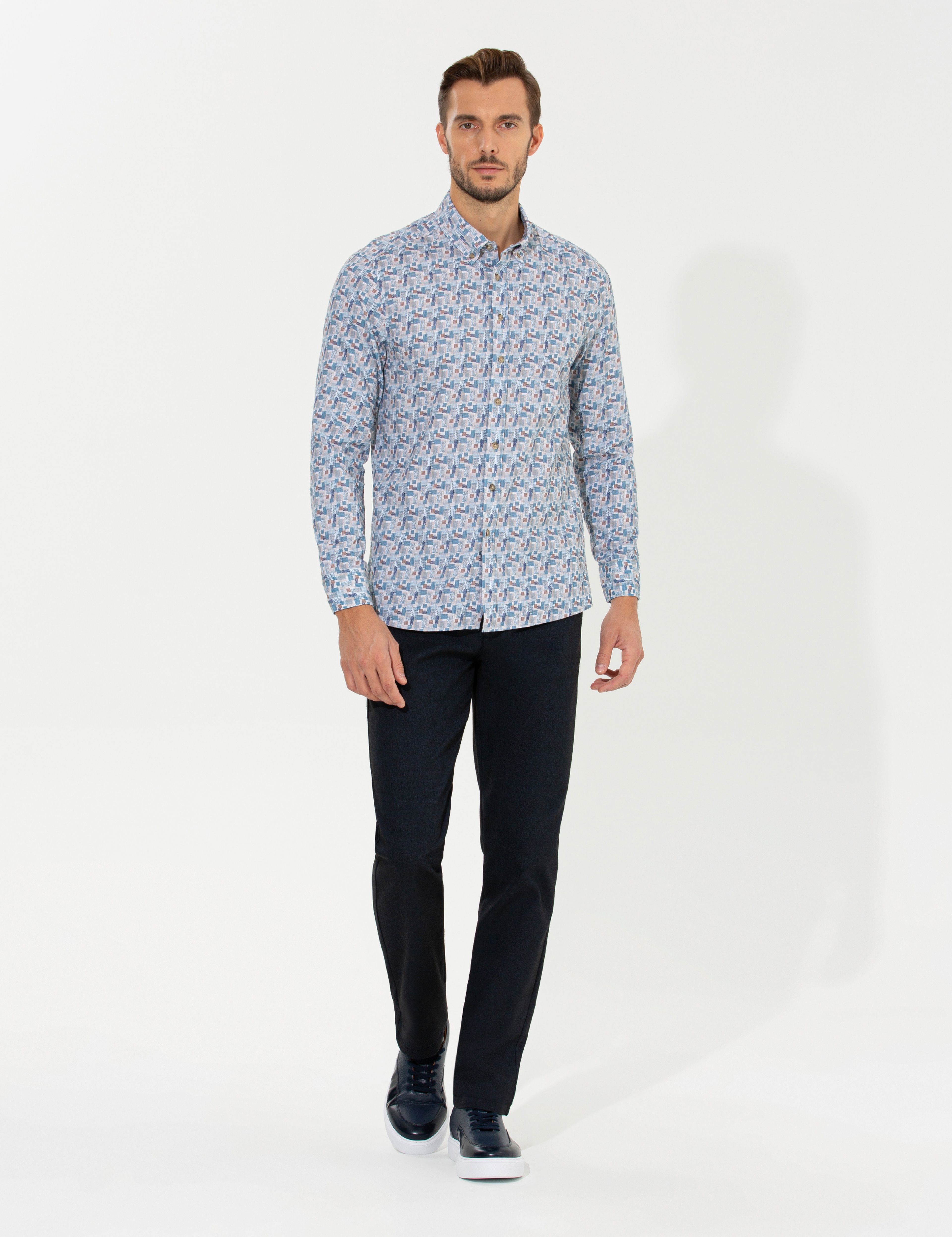 Lacivert Regular Fit Çizgili Kanvas Pantolon