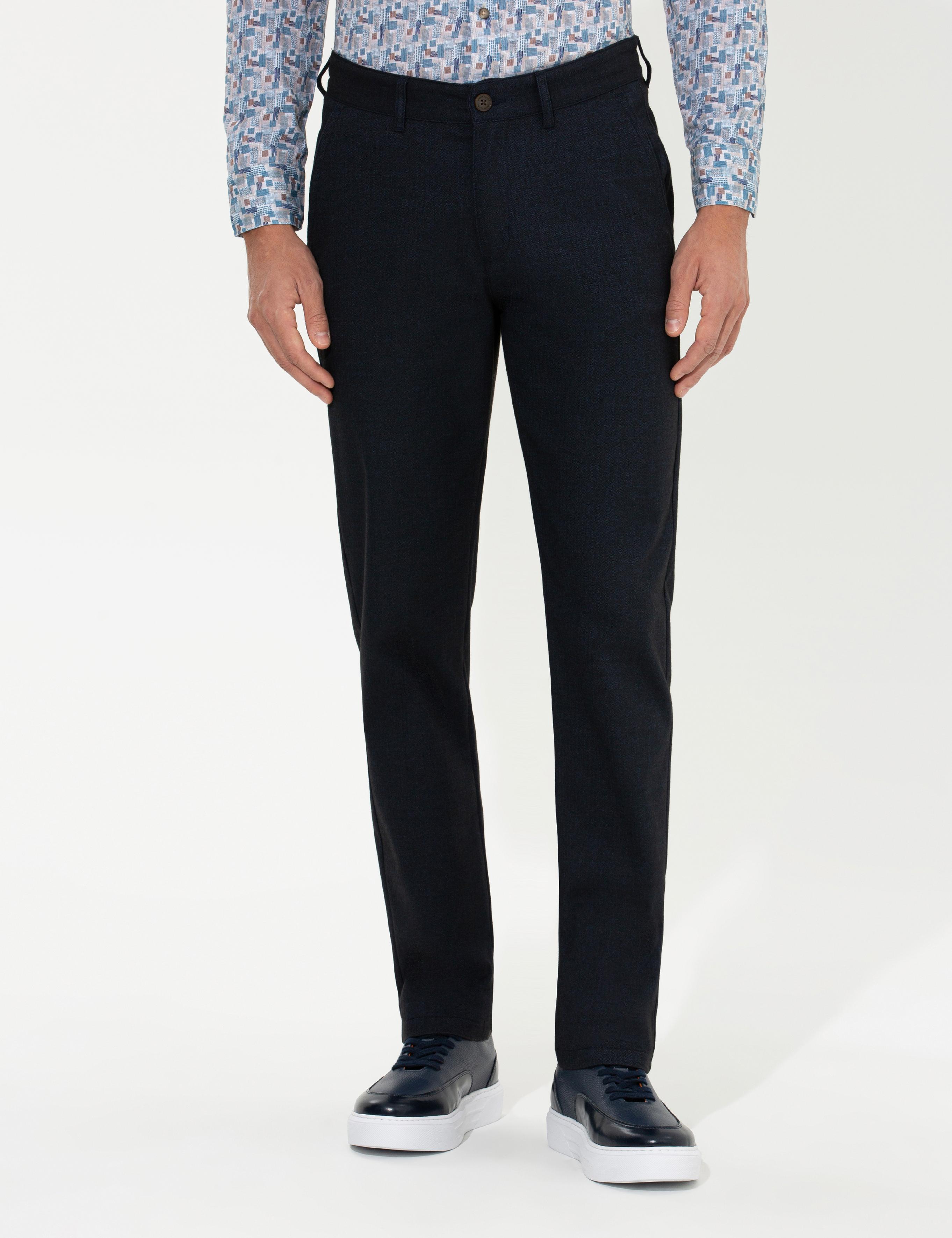 Lacivert Regular Fit Çizgili Kanvas Pantolon