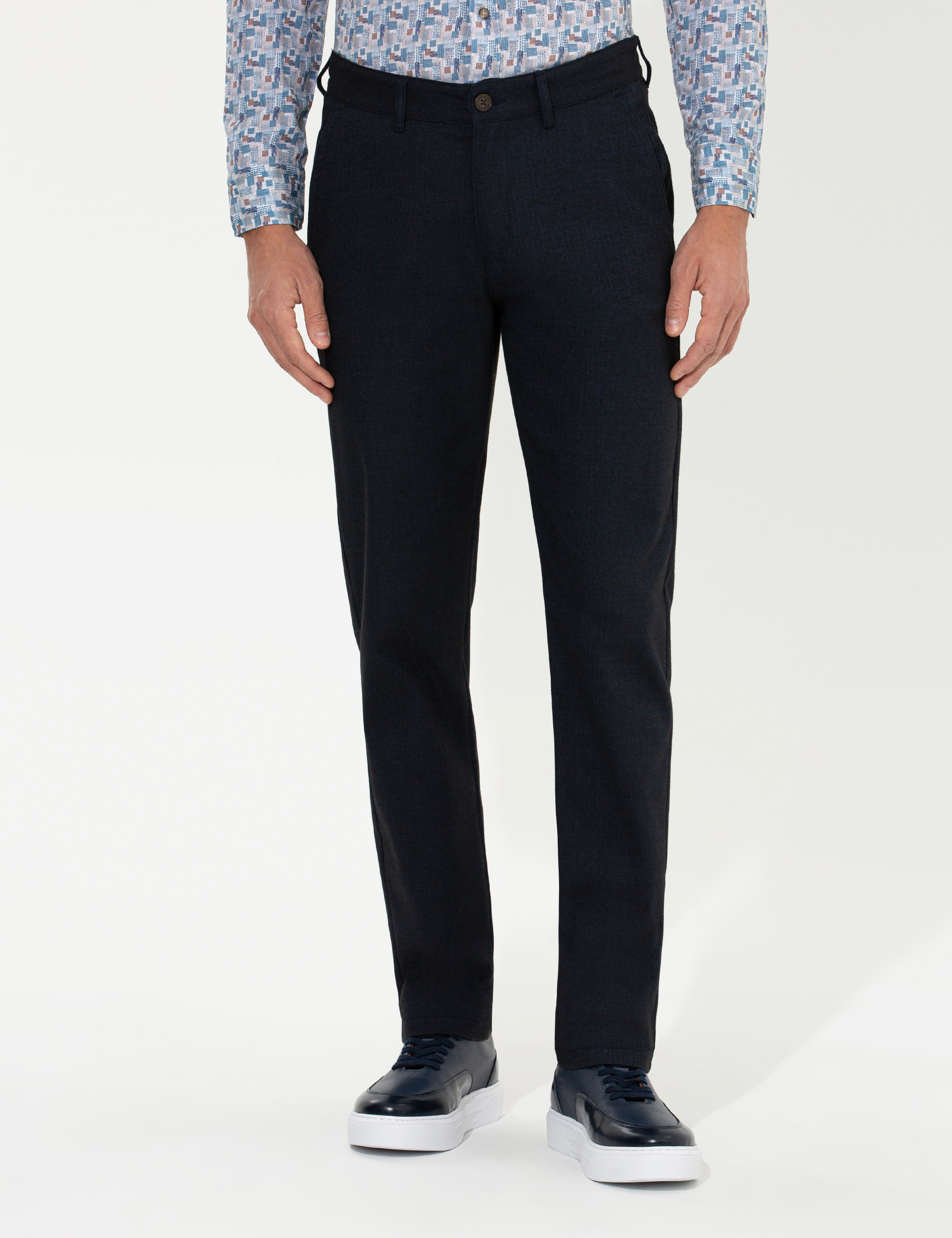 Lacivert Regular Fit Çizgili Kanvas Pantolon - Image 2